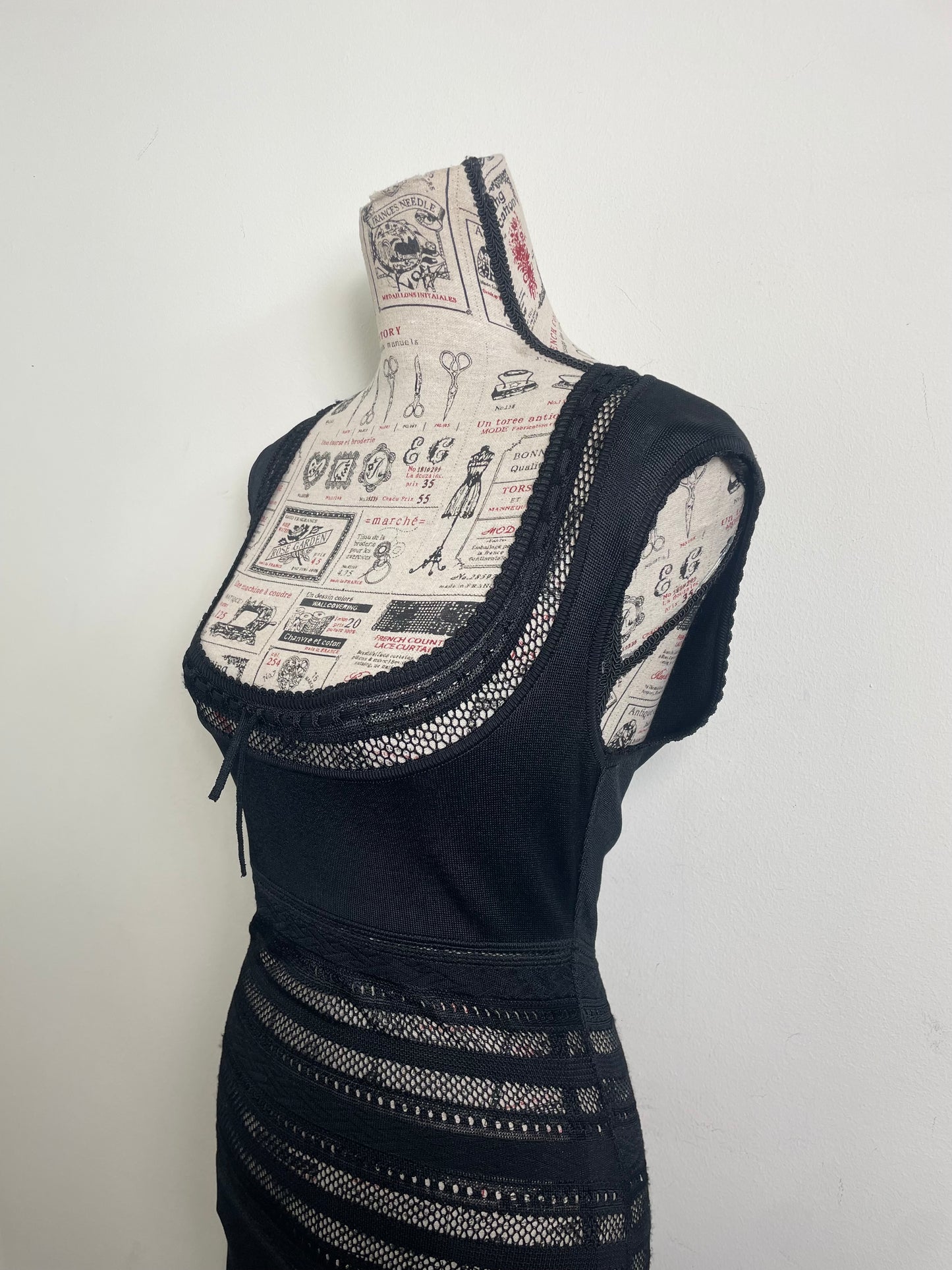 Alaïa Spring 1993 Vintage Crochet Black Insert Knit Dress