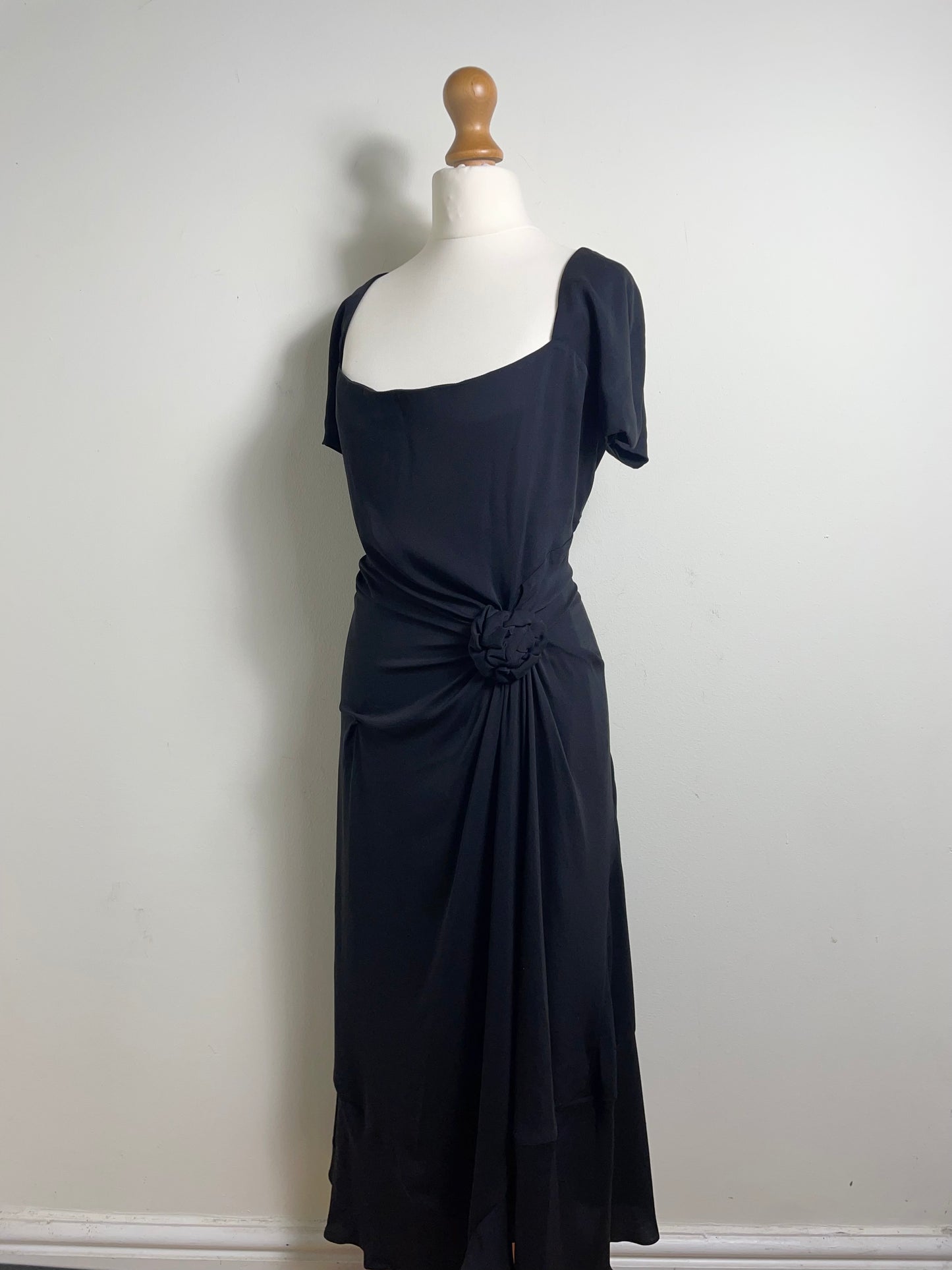 Celine Vintage Black Silk Midi Dress