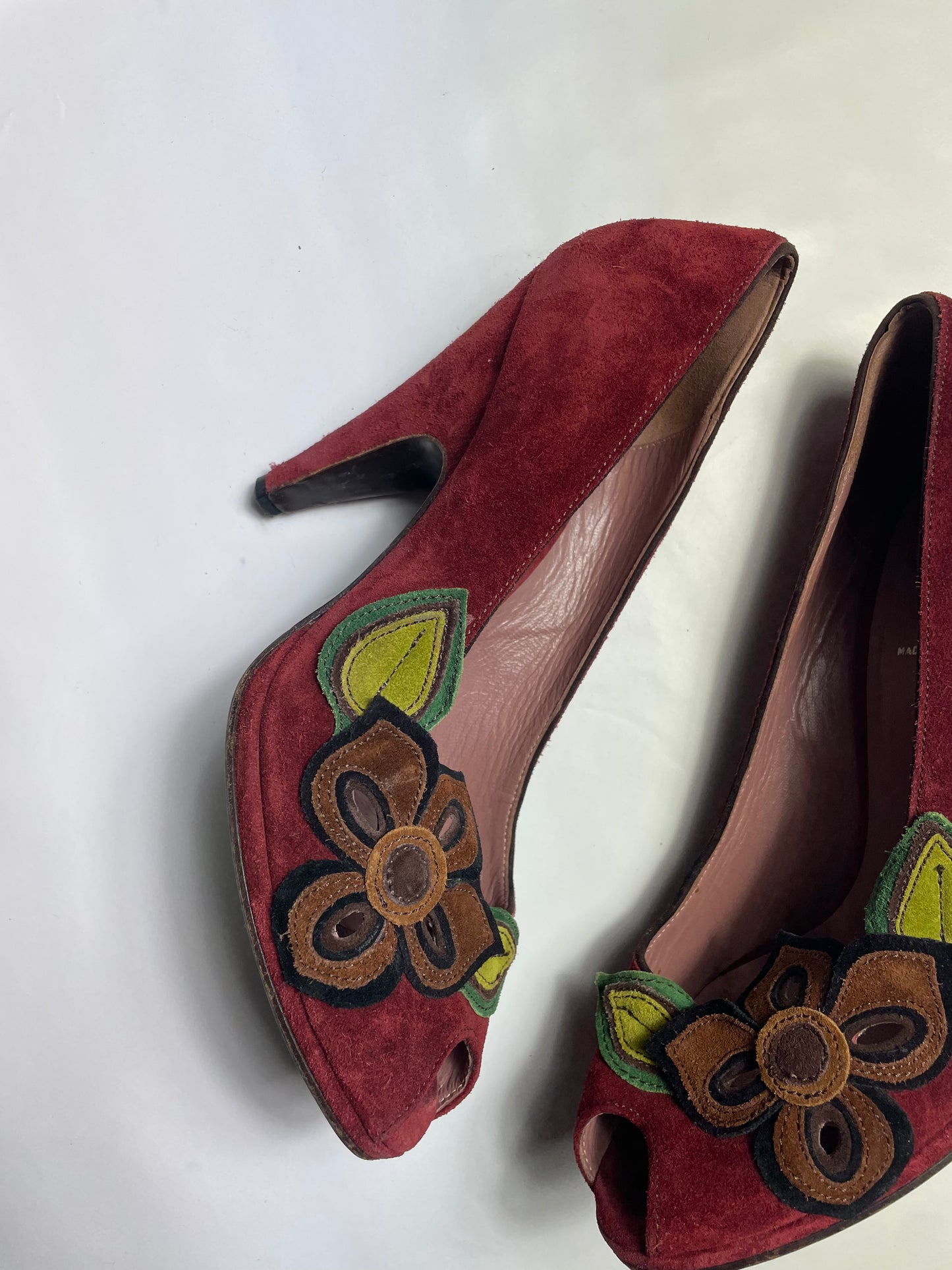 Miu Miu Burgundy Suede Peep Toe Pumps
