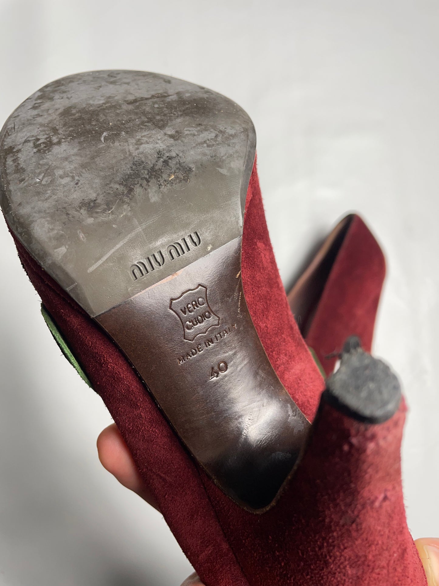 Miu Miu Burgundy Suede Peep Toe Pumps