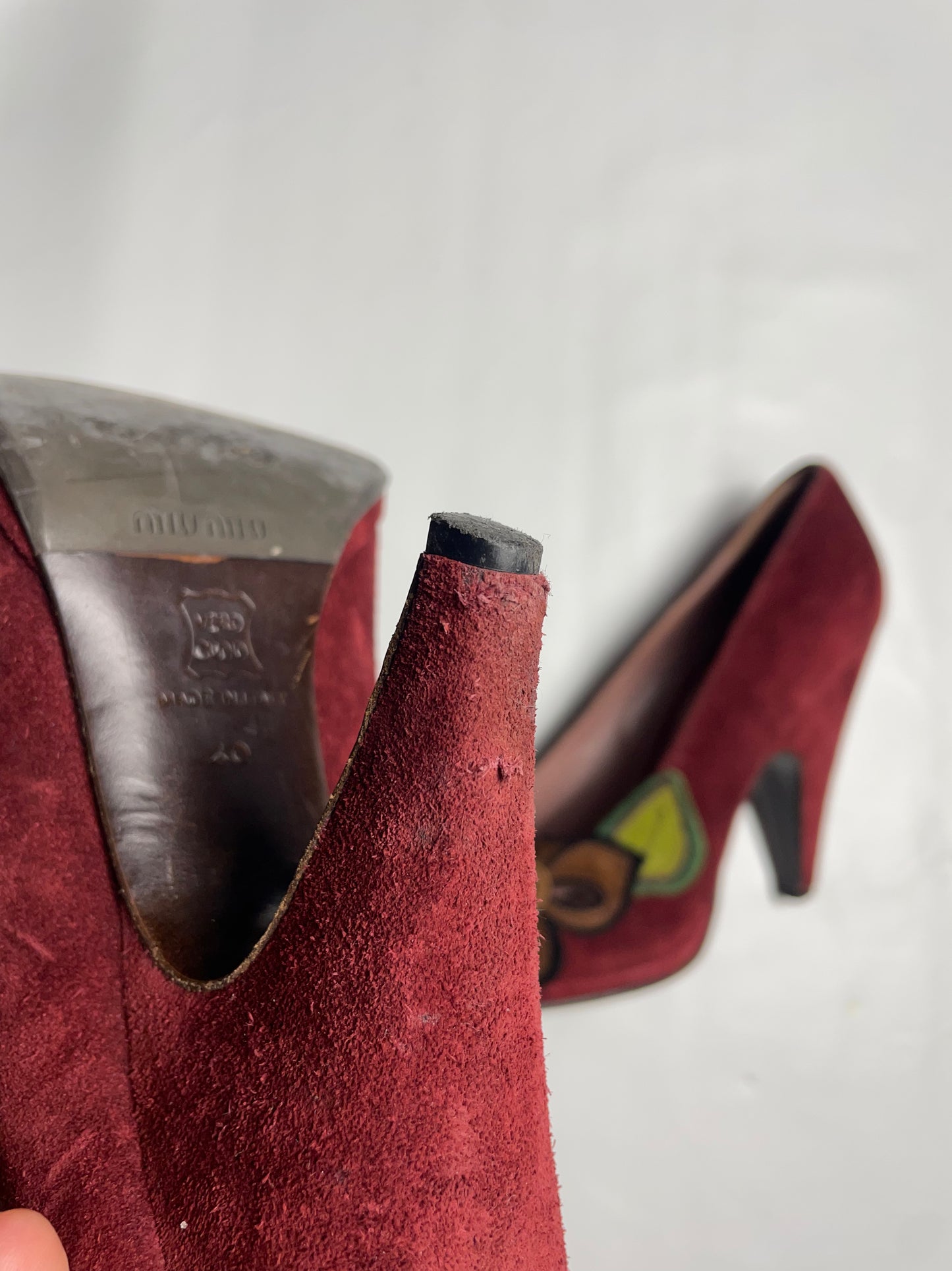Miu Miu Burgundy Suede Peep Toe Pumps