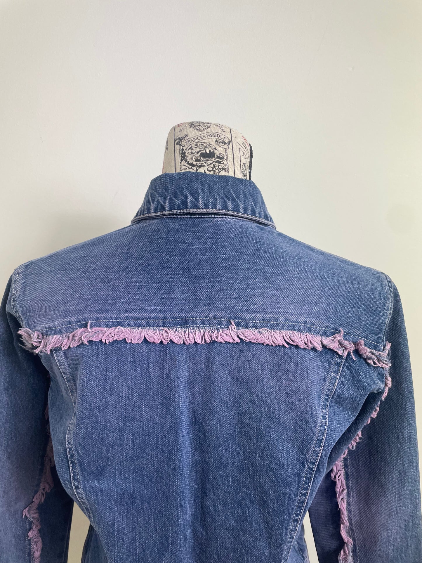 Plein Sud Jeans Denim Jacket with Purple Fringe Trim