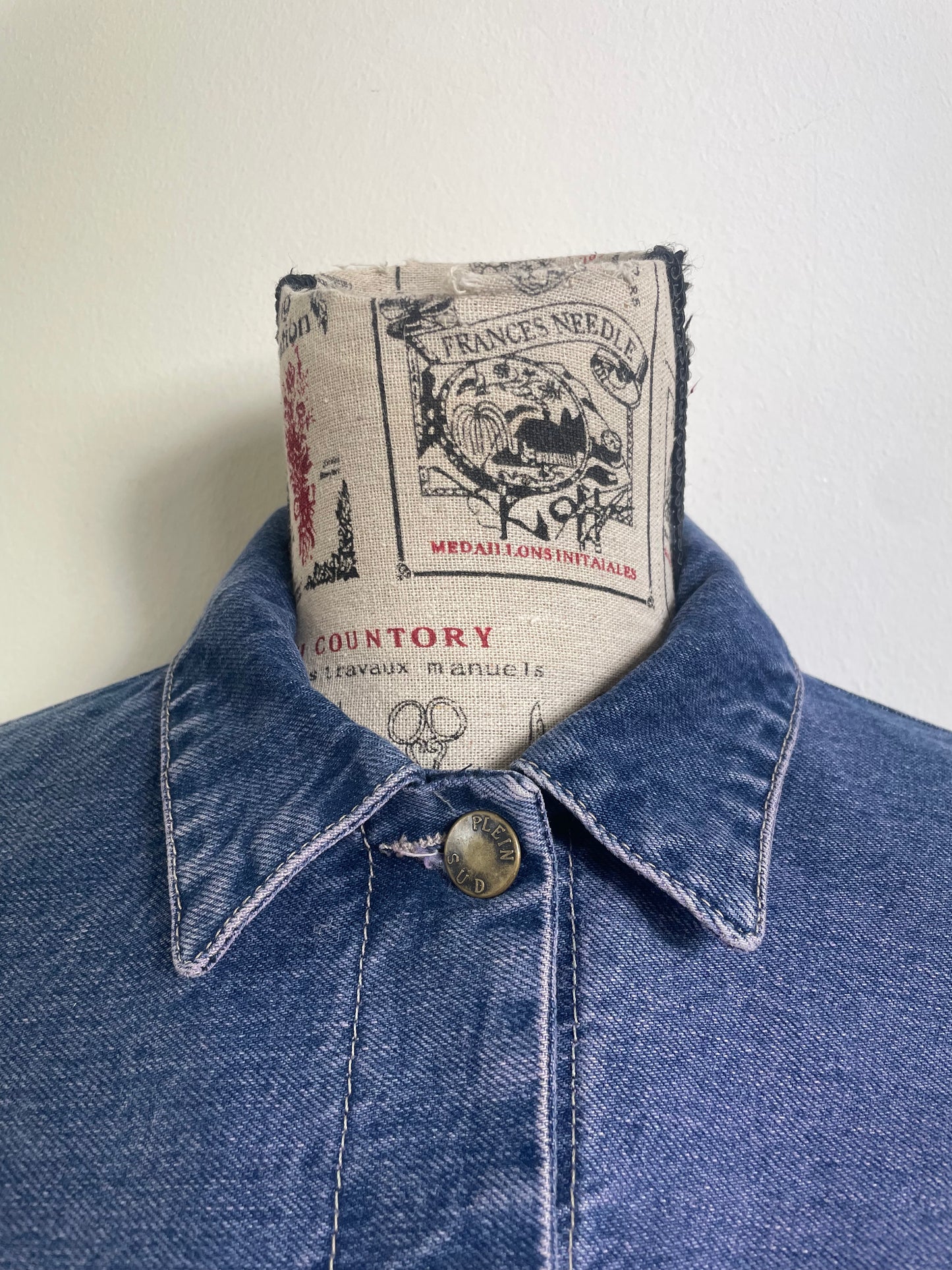 Plein Sud Jeans Denim Jacket with Purple Fringe Trim