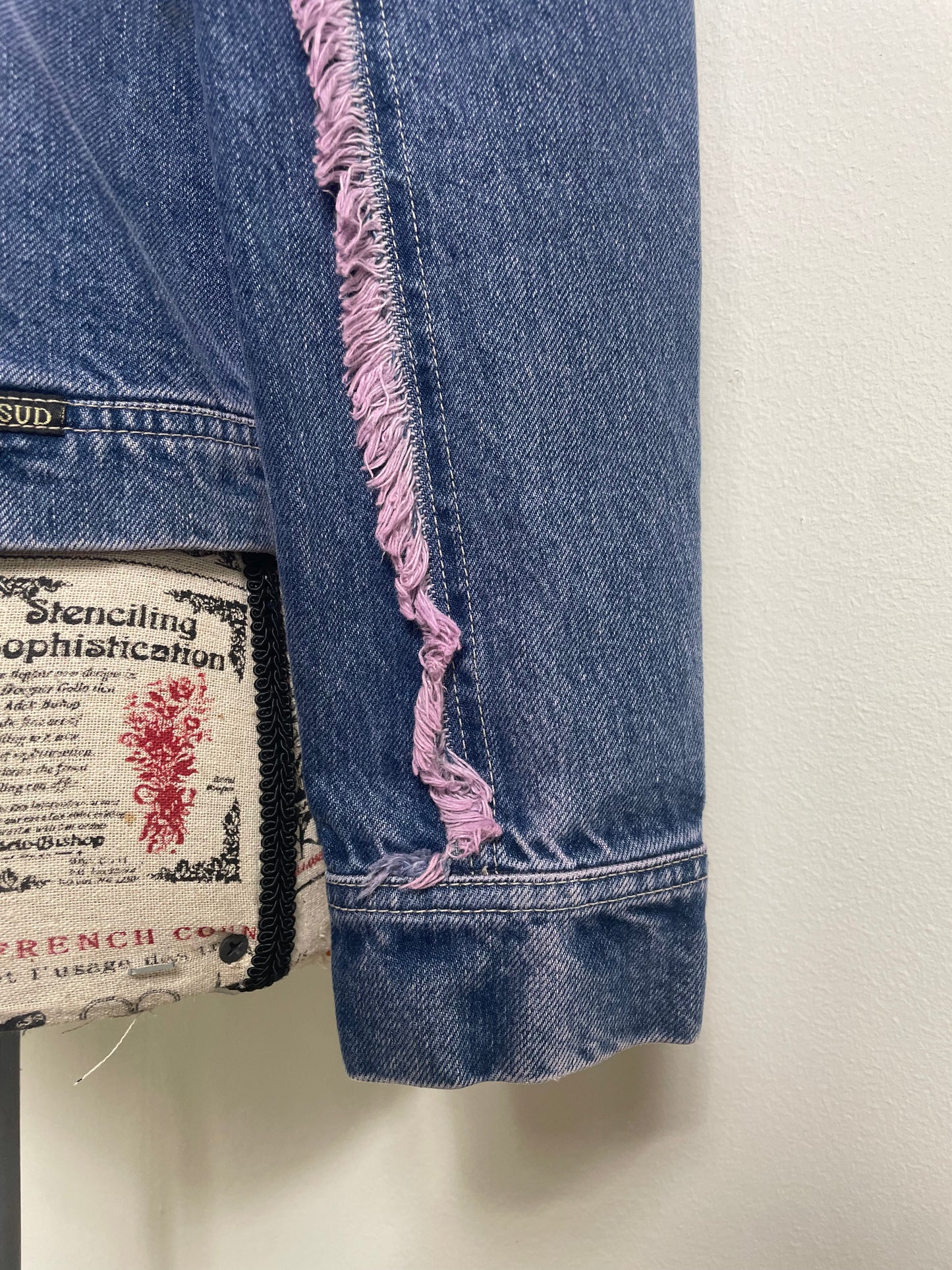 Plein Sud Jeans Denim Jacket with Purple Fringe Trim