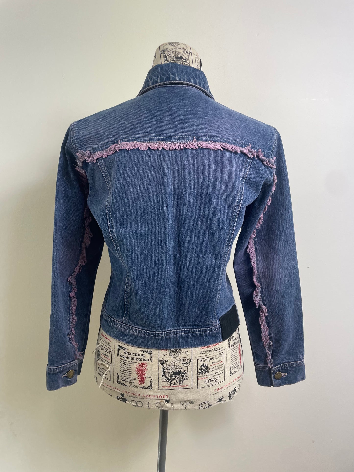 Plein Sud Jeans Denim Jacket with Purple Fringe Trim