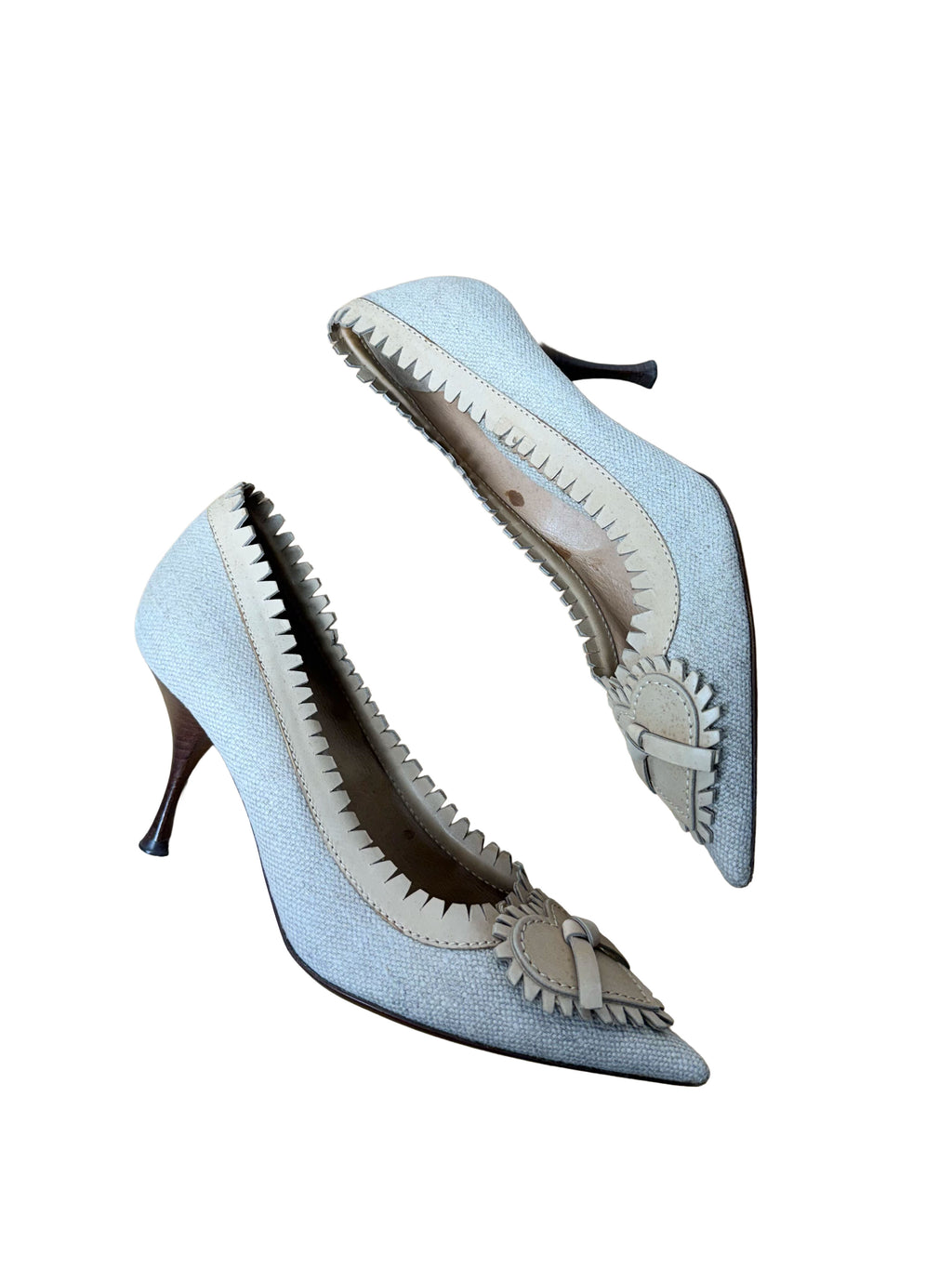 YSL Canvas Leather Heart Heels