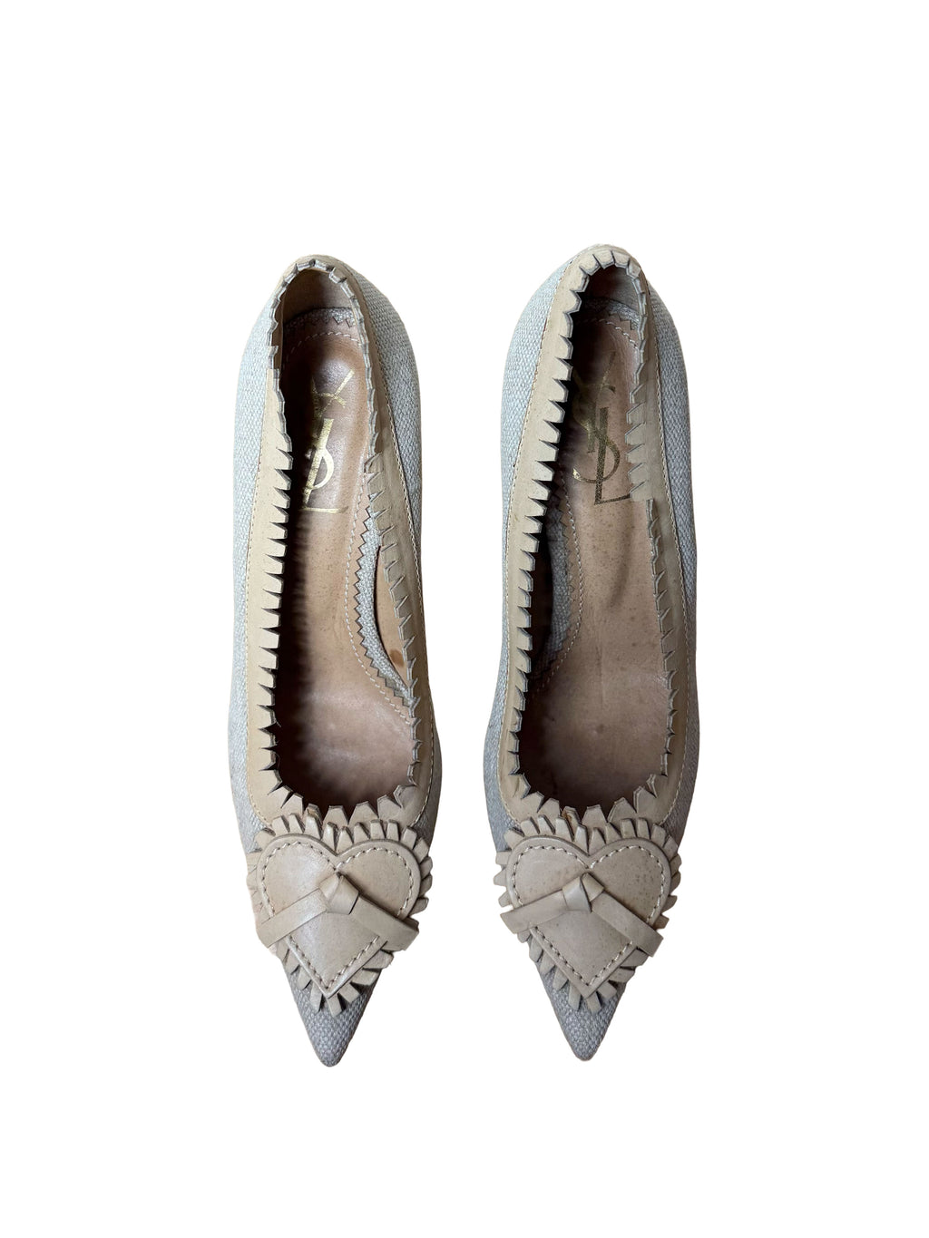 YSL Canvas Leather Heart Heels