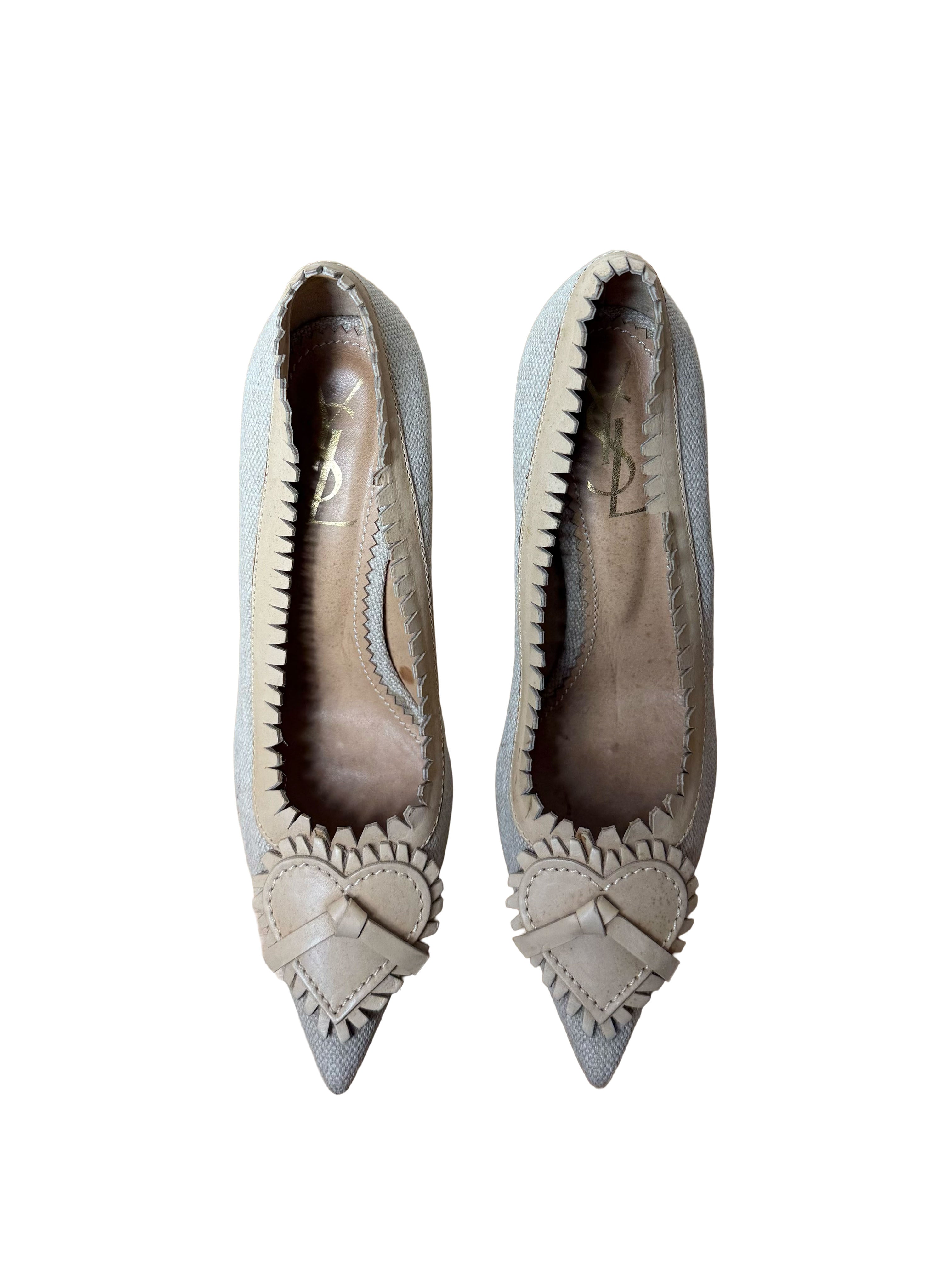 YSL Canvas Leather Heart Heels