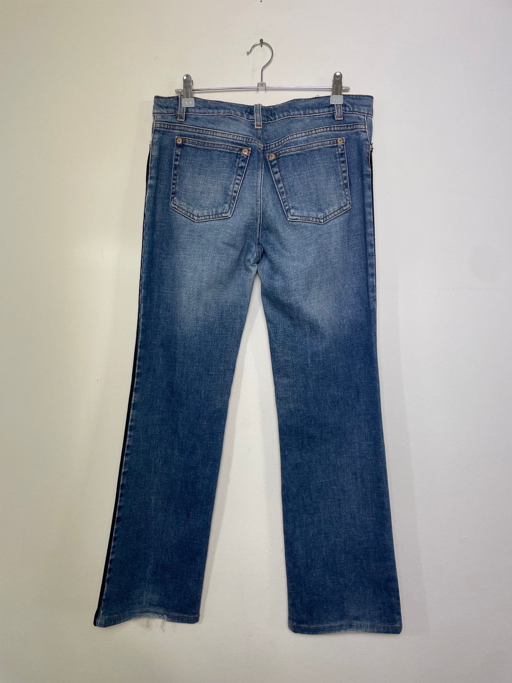 Roberto Cavalli Straight-Leg Denim Jeans with Black Parallel Stripes