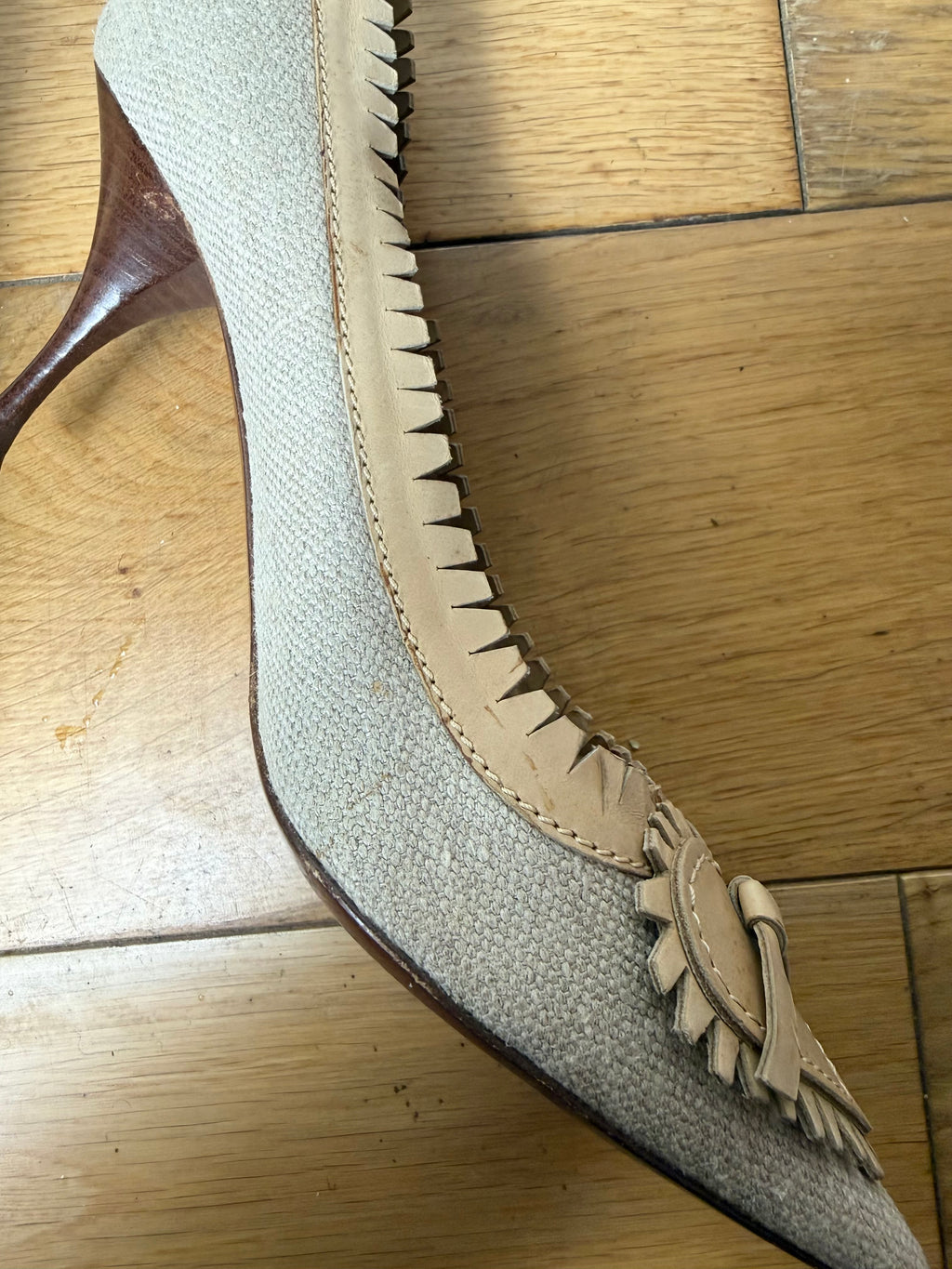 YSL Canvas Leather Heart Heels