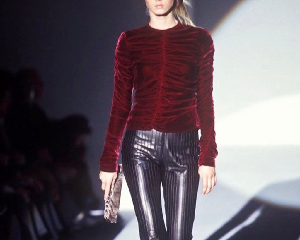 Gucci FW 1999 Pinstripe Leather Bootcut Trousers