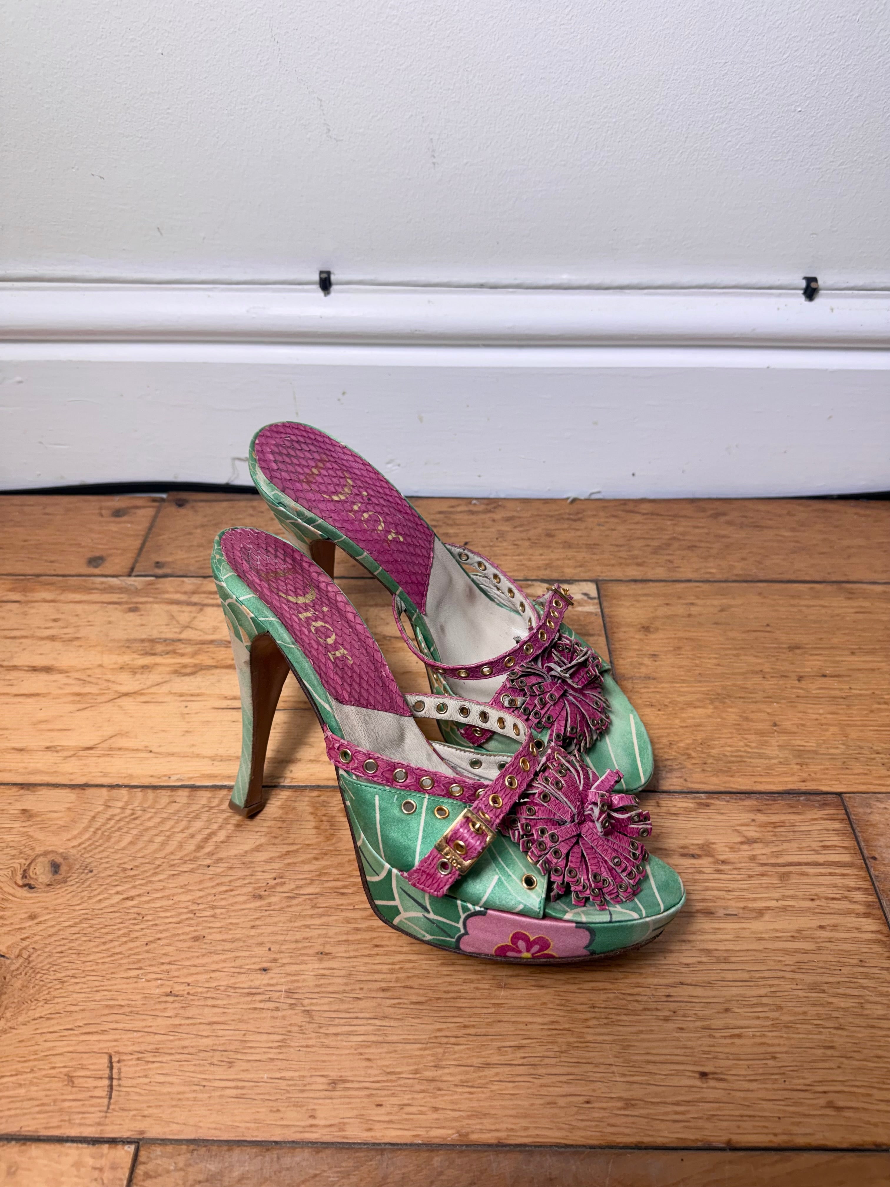 Dior 2003 Floral Koi Print Platform Heels
