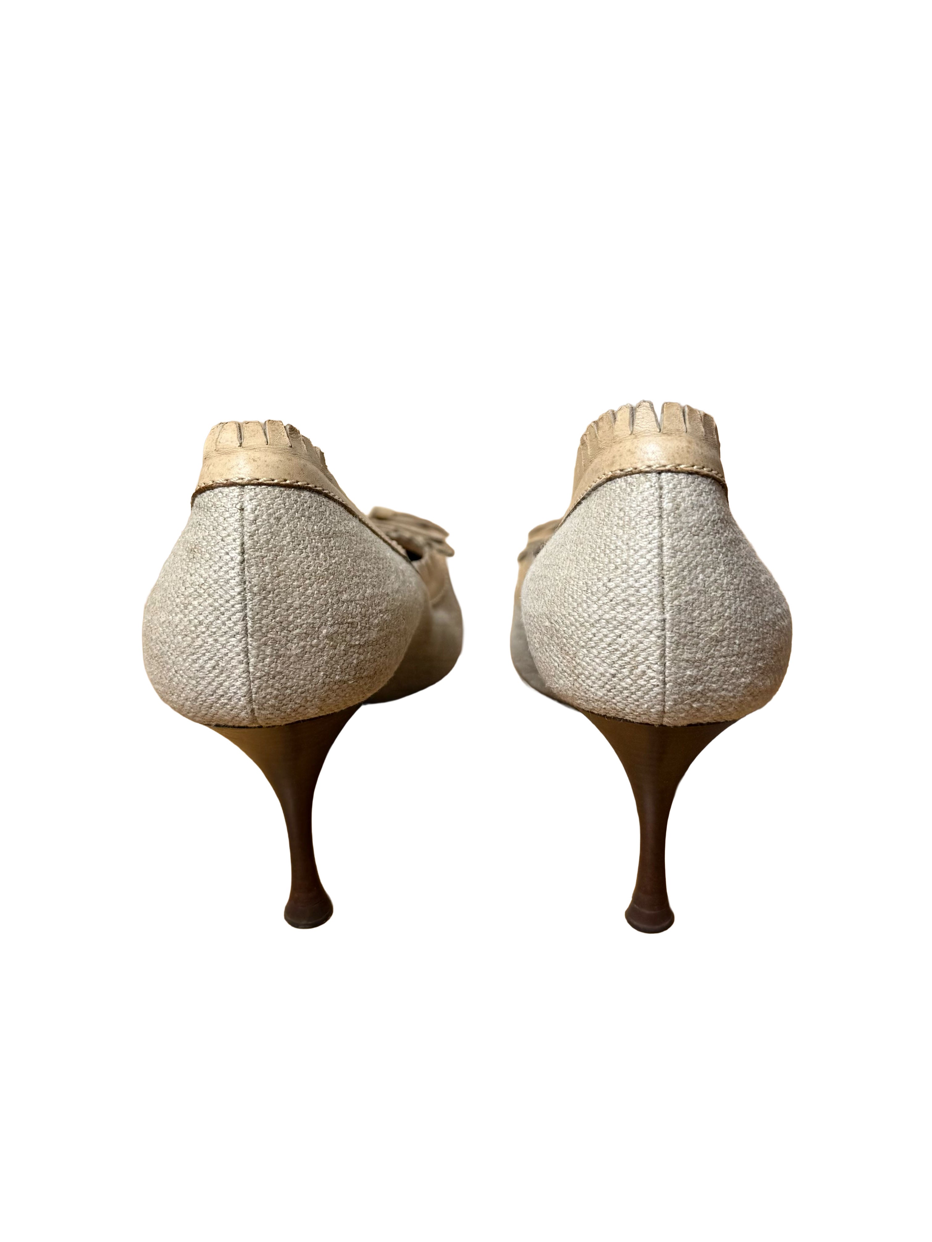 YSL Canvas Leather Heart Heels