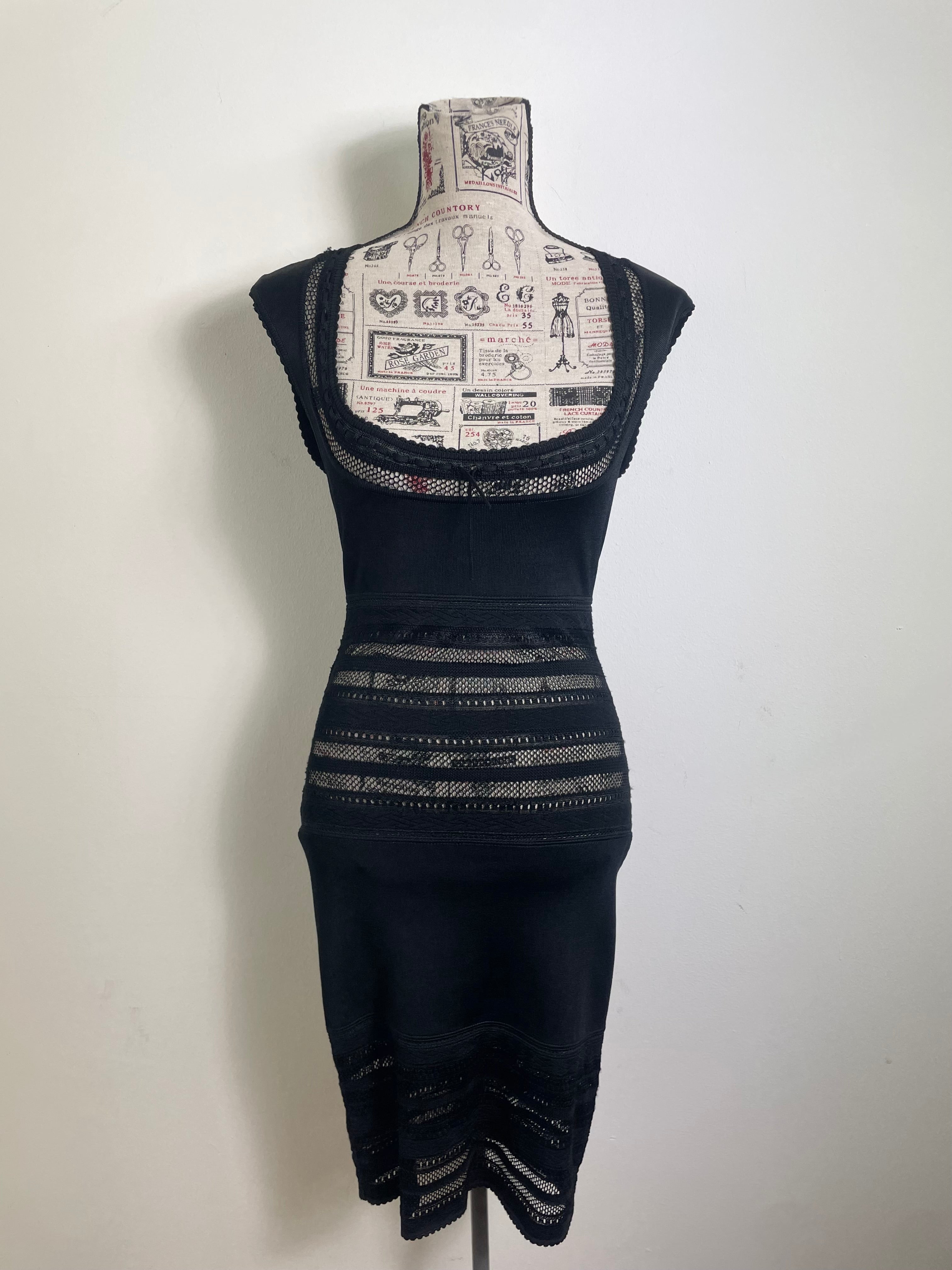 Alaïa Spring 1993 Vintage Crochet Black Insert Knit Dress