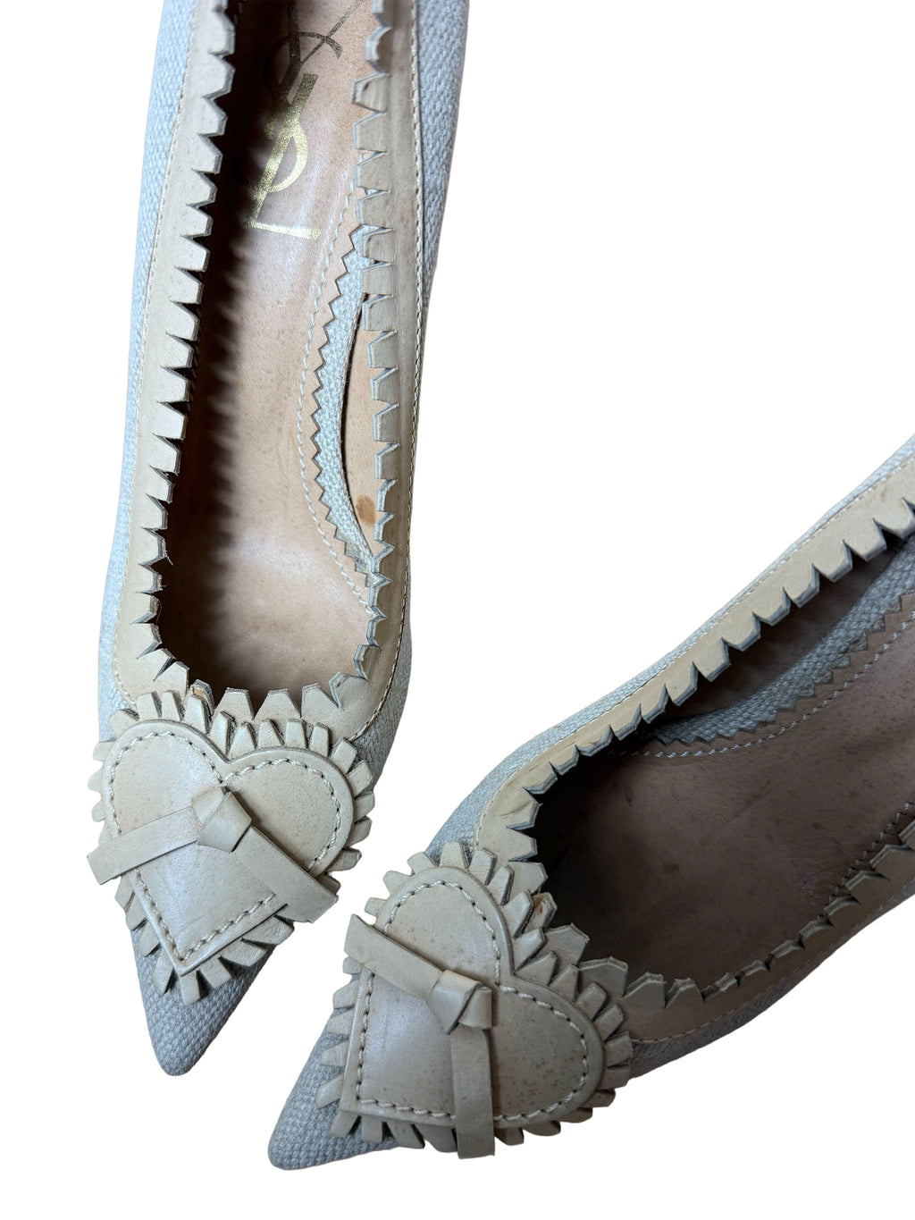 YSL Canvas Leather Heart Heels