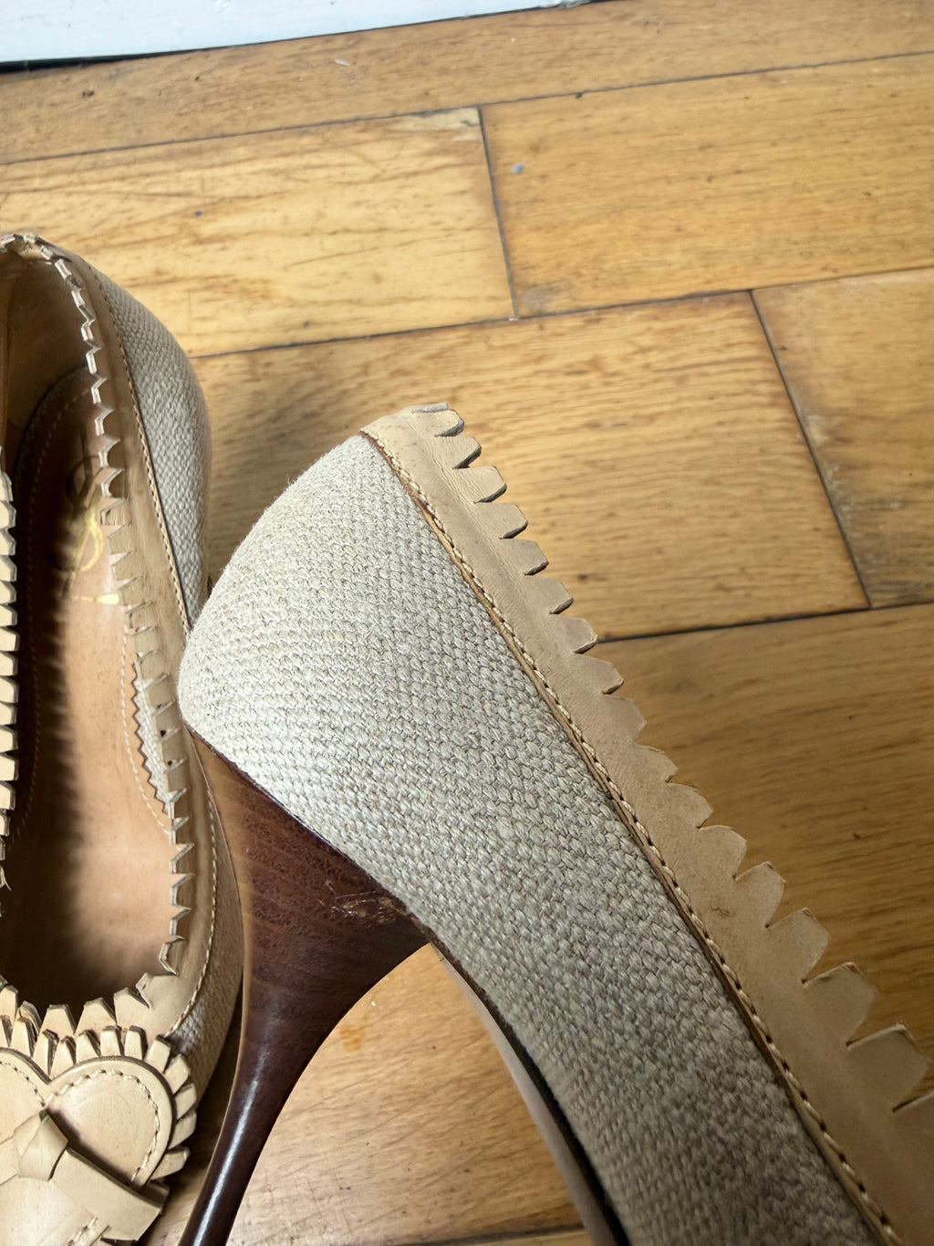 YSL Canvas Leather Heart Heels