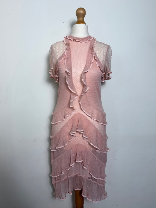 Alexander McQueen Spring 2016 Dusty Pink 100% Silk Ruffle Mini Dress