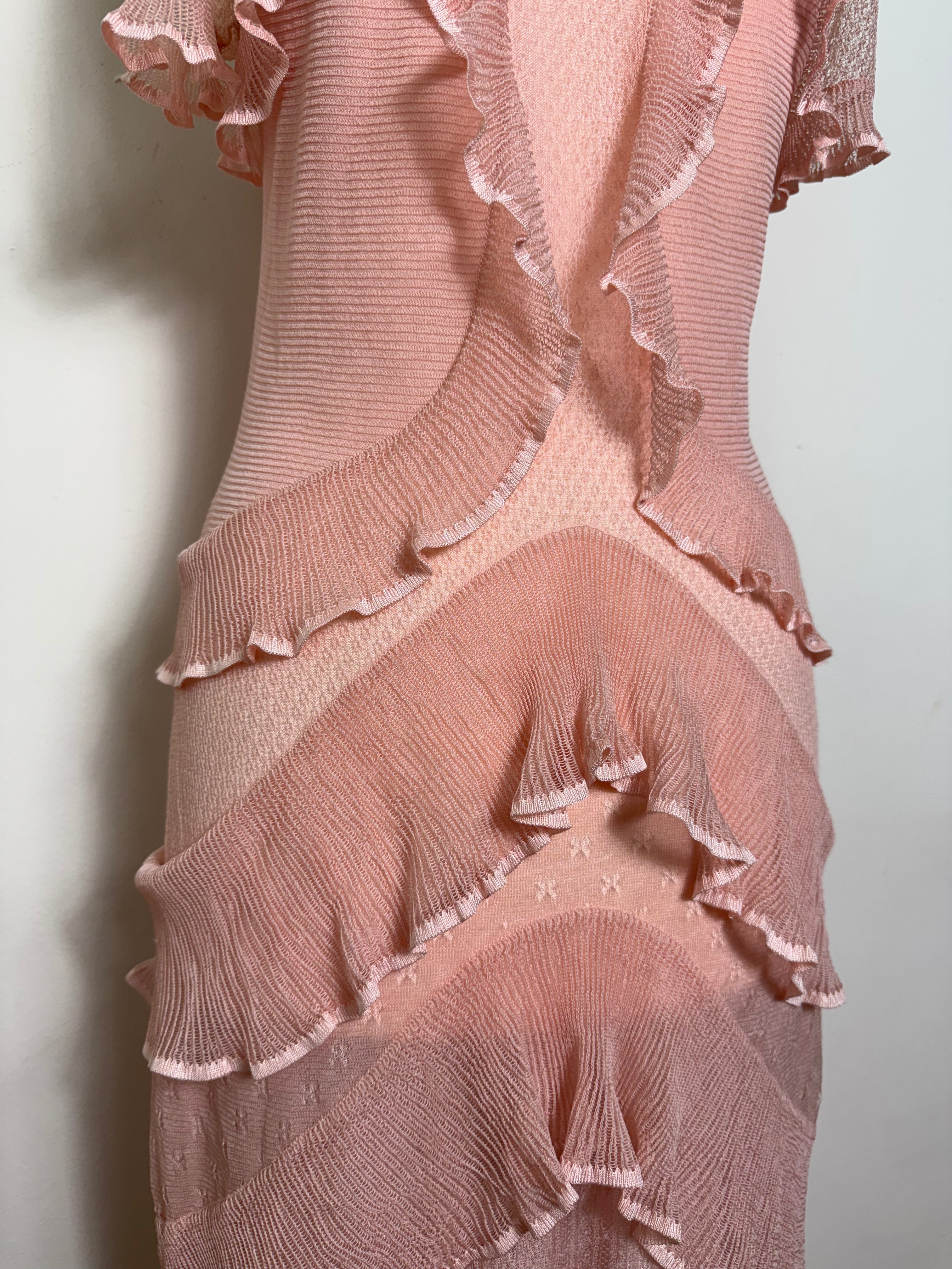 Alexander McQueen Spring 2016 Dusty Pink 100% Silk Ruffle Mini Dress