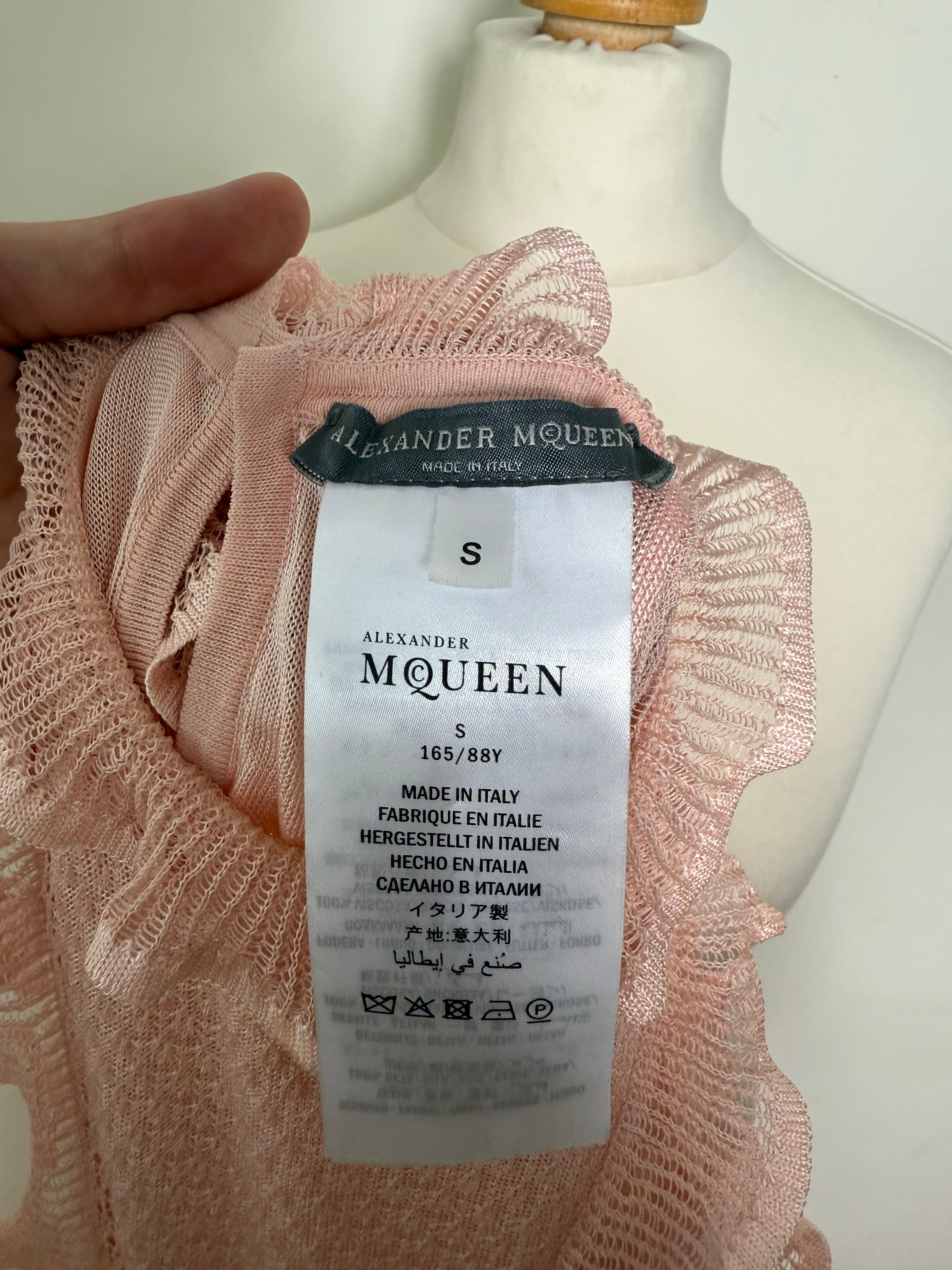Alexander McQueen Spring 2016 Dusty Pink 100% Silk Ruffle Mini Dress