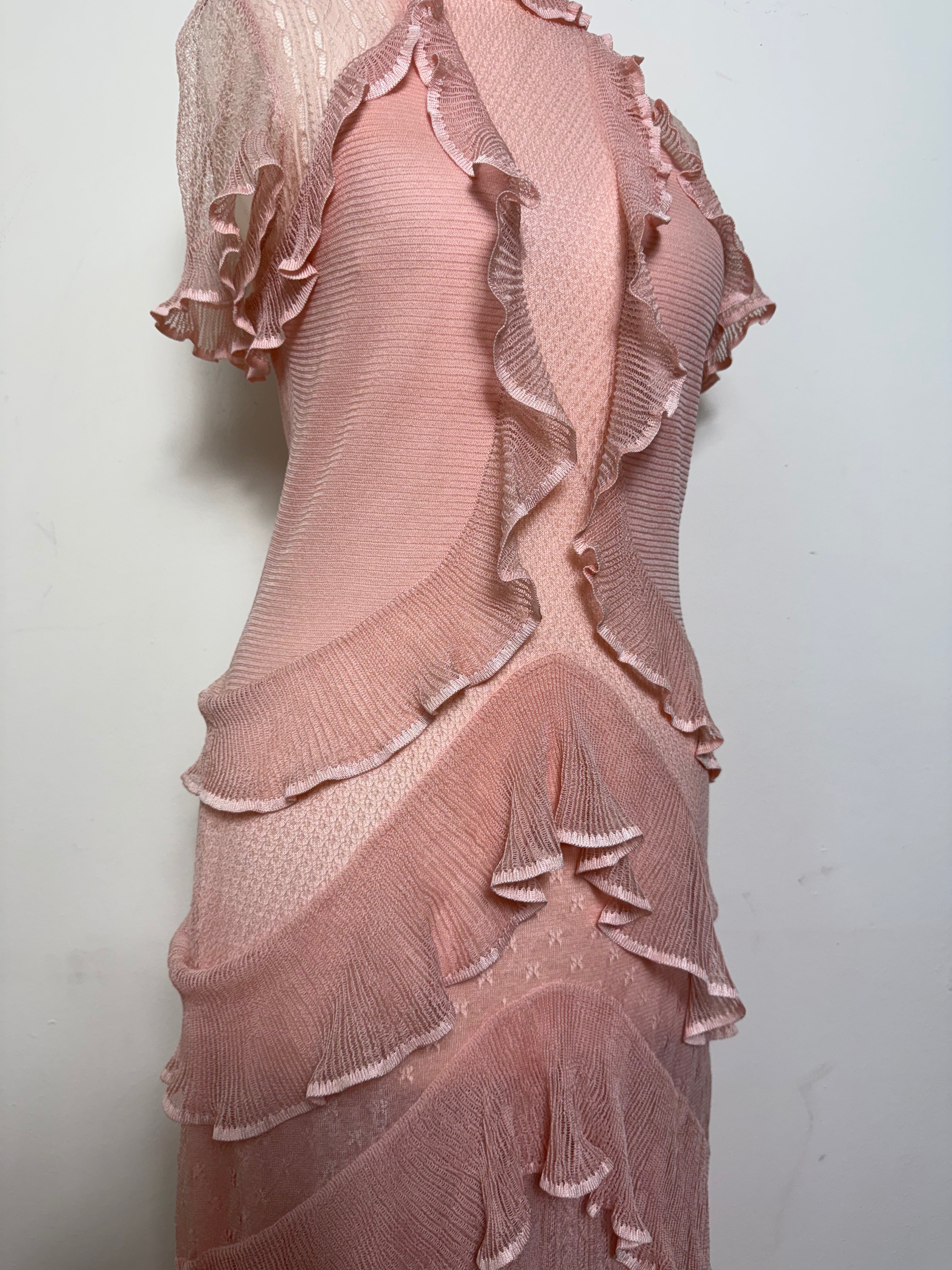 Alexander McQueen Spring 2016 Dusty Pink 100% Silk Ruffle Mini Dress