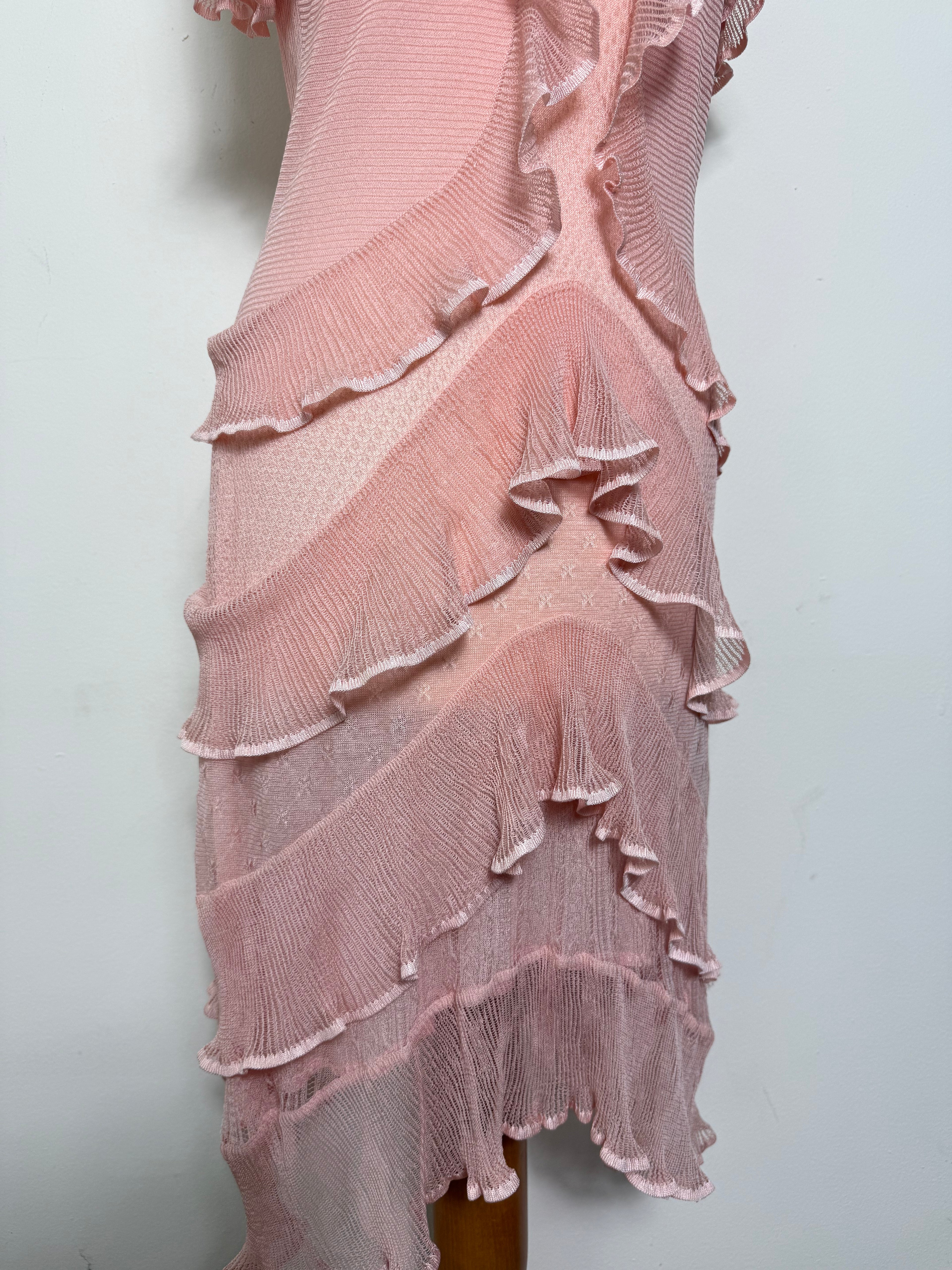 Alexander McQueen Spring 2016 Dusty Pink 100% Silk Ruffle Mini Dress