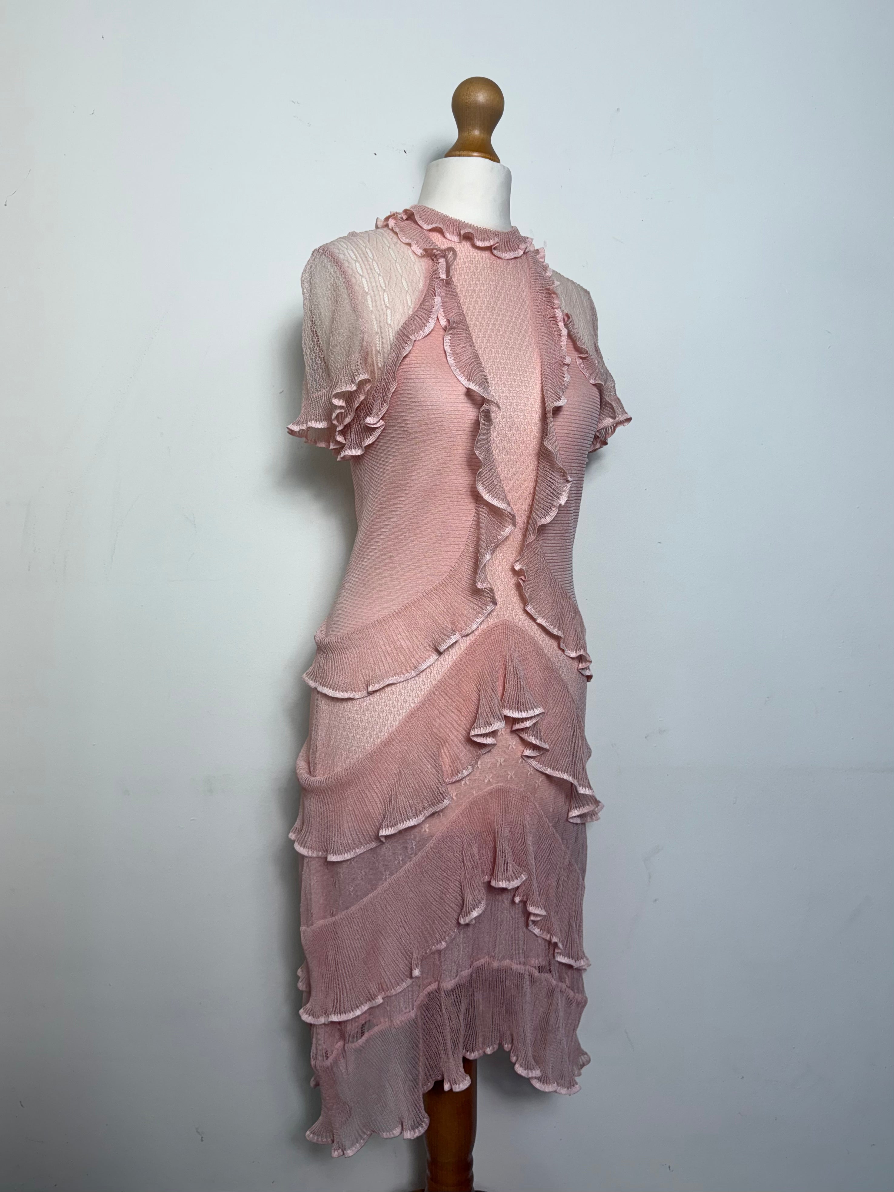 Alexander McQueen Spring 2016 Dusty Pink 100% Silk Ruffle Mini Dress