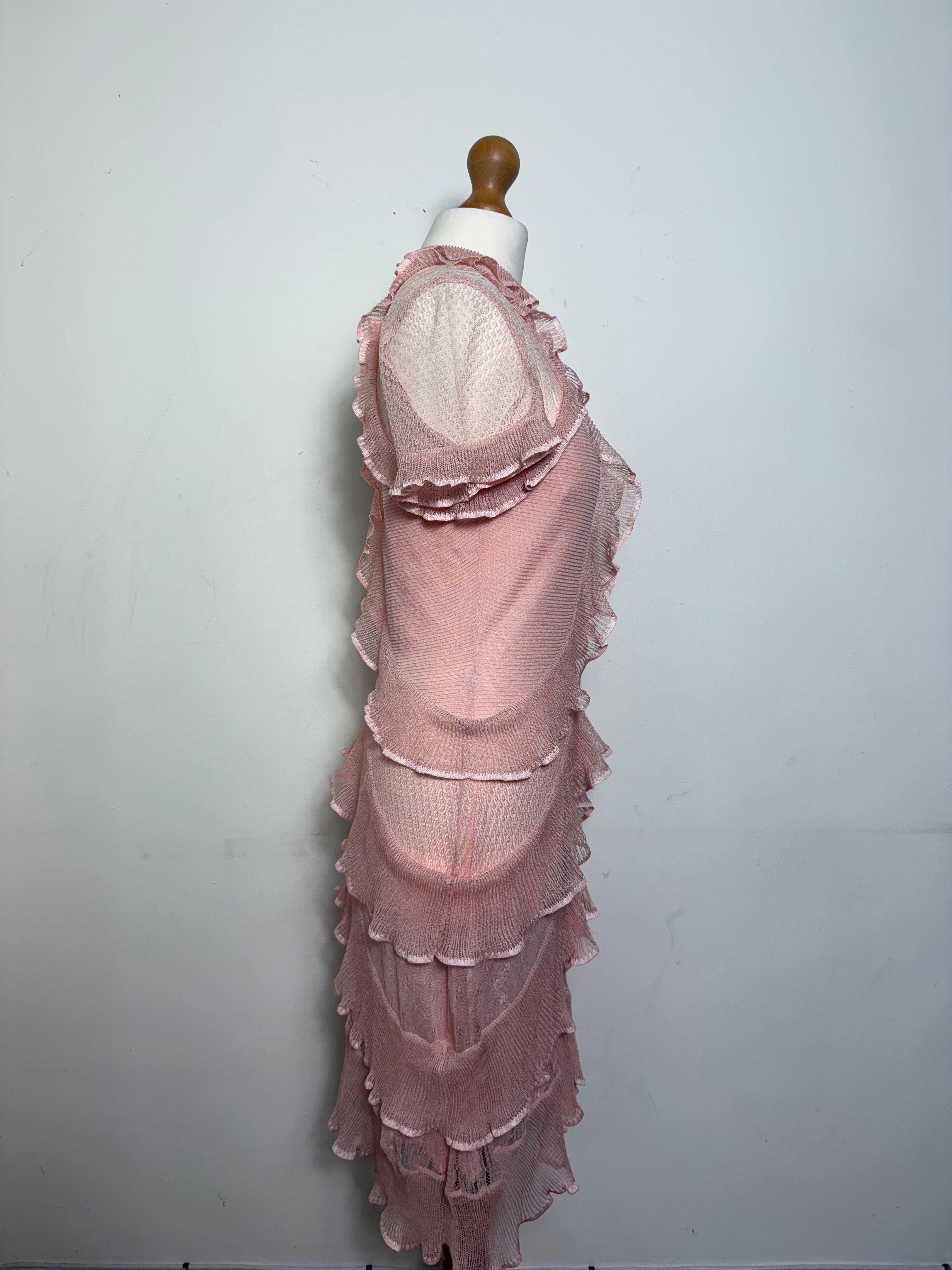 Alexander McQueen Spring 2016 Dusty Pink 100% Silk Ruffle Mini Dress