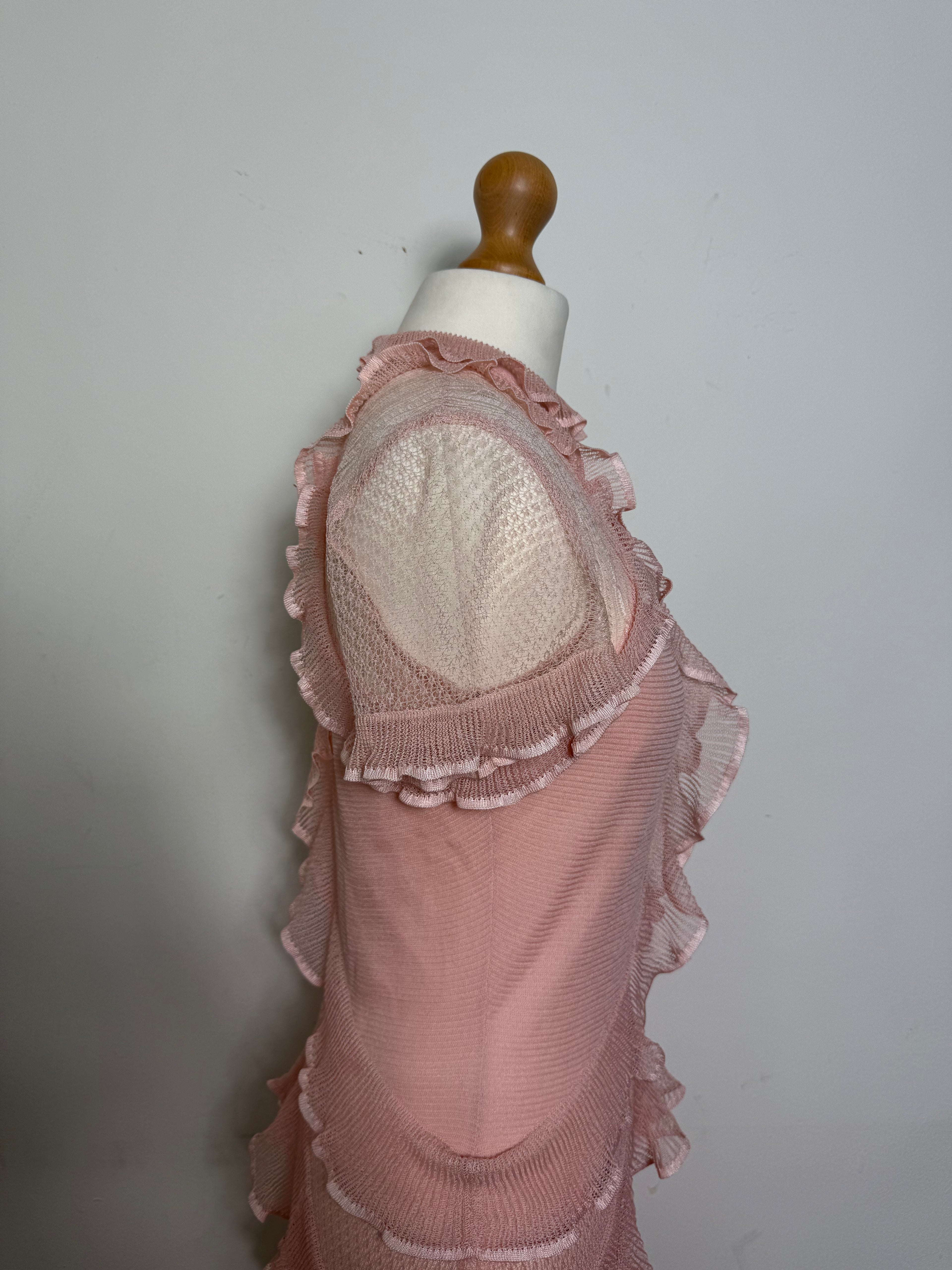 Alexander McQueen Spring 2016 Dusty Pink 100% Silk Ruffle Mini Dress