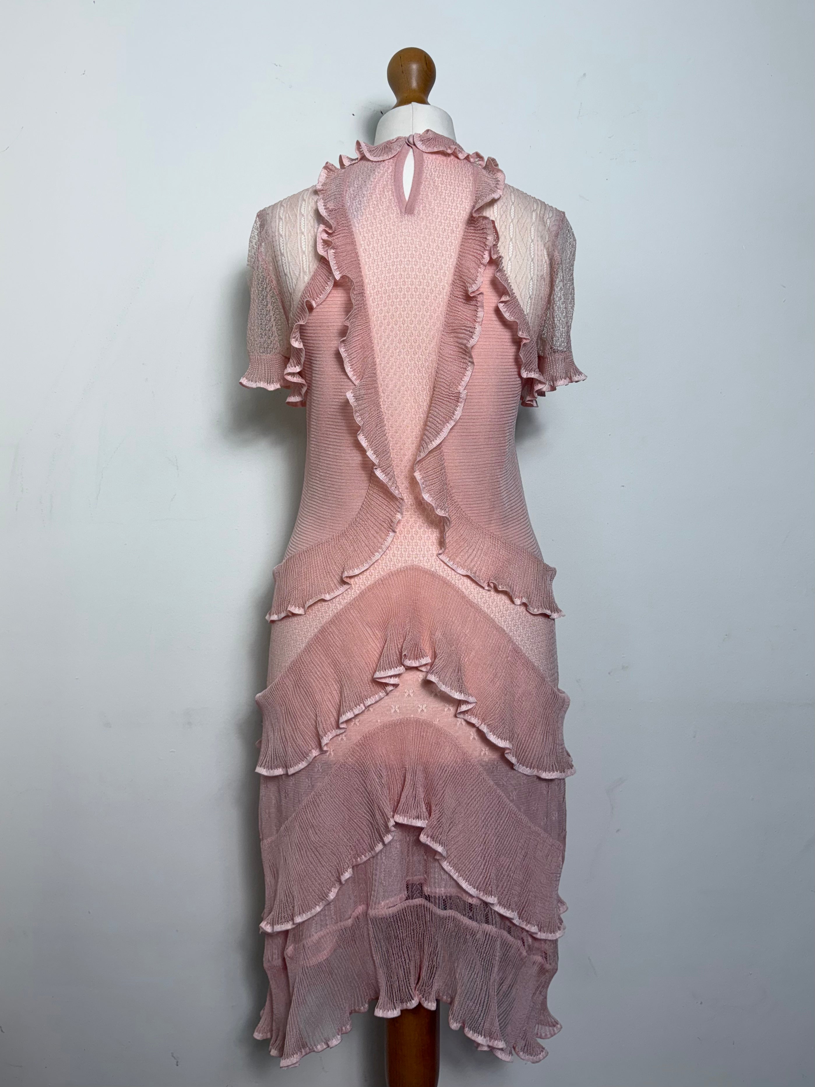 Alexander McQueen Spring 2016 Dusty Pink 100% Silk Ruffle Mini Dress
