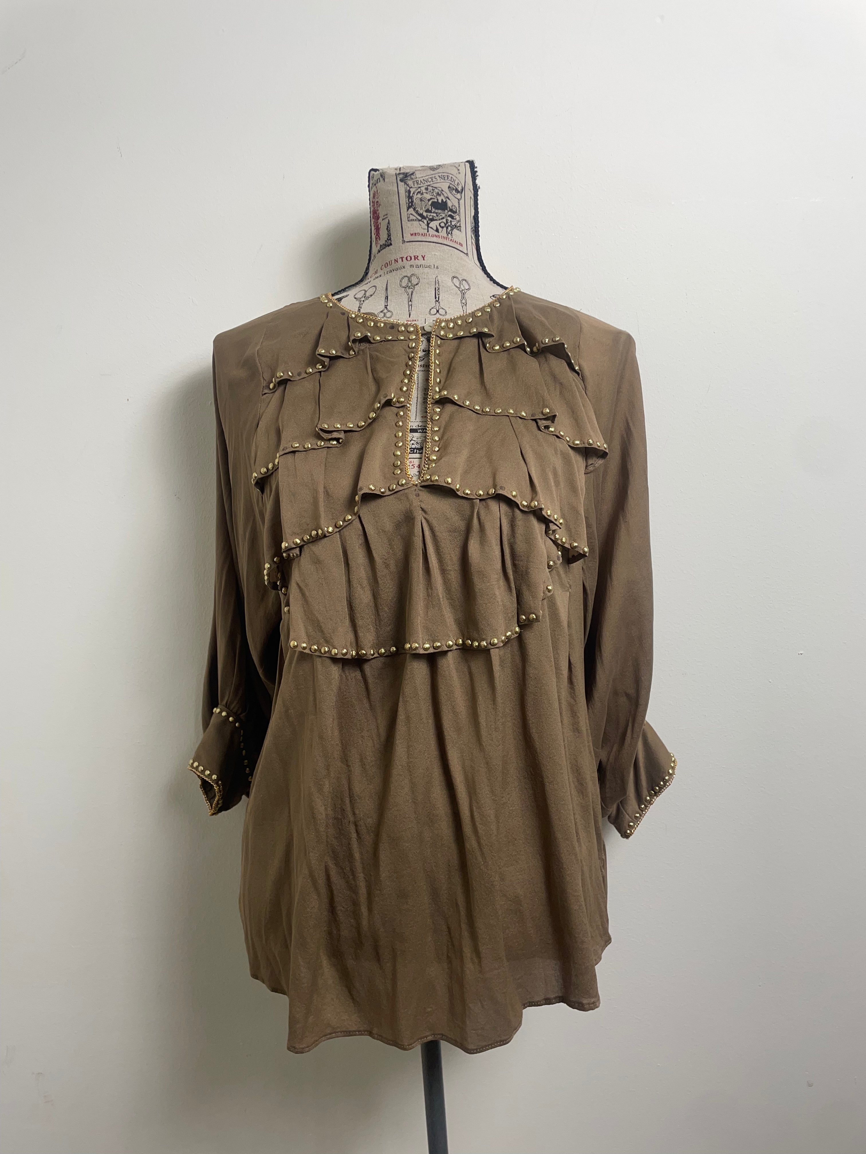 Anna Molinari Khaki Studded Blouse