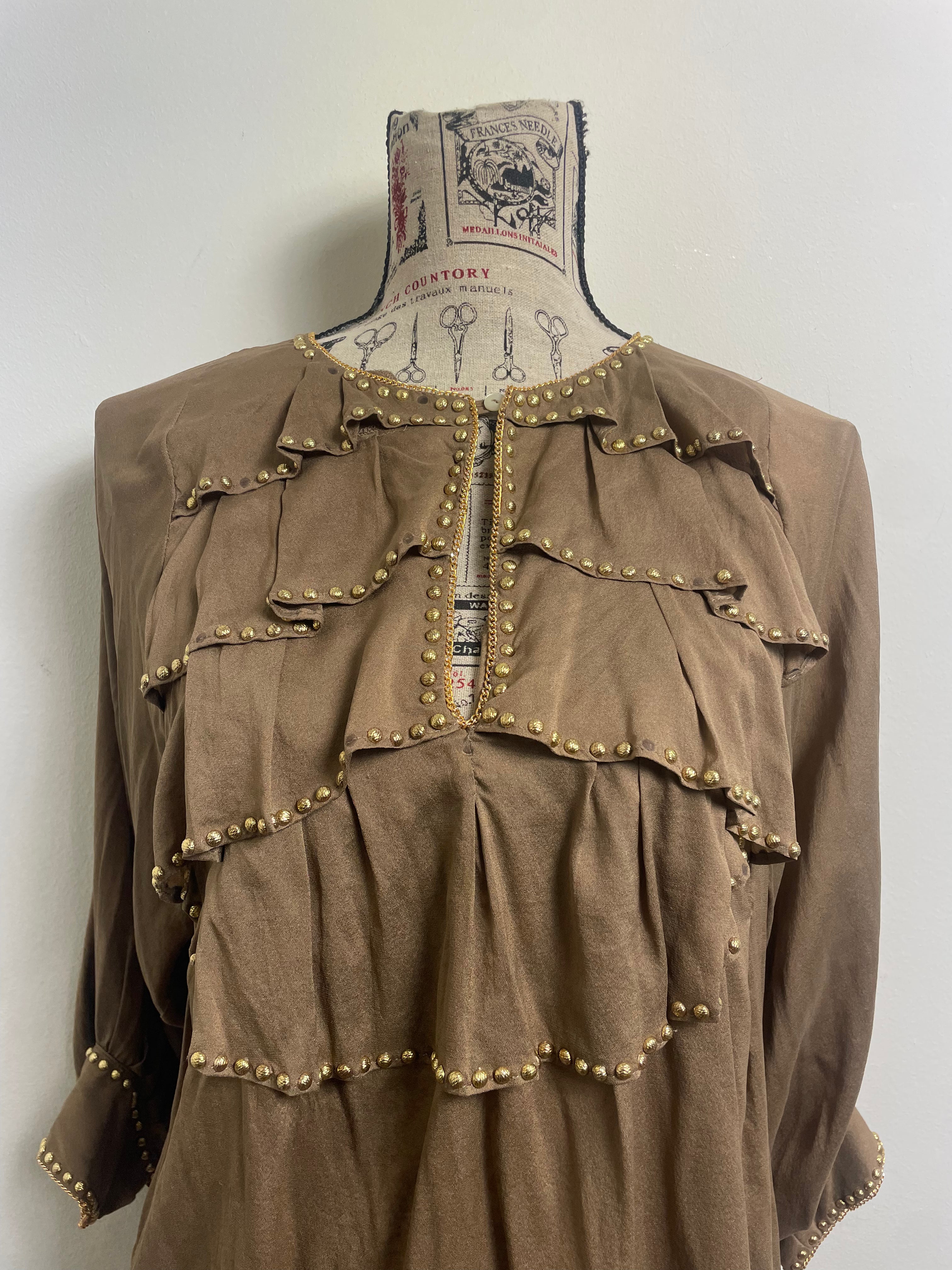 Anna Molinari Khaki Studded Blouse