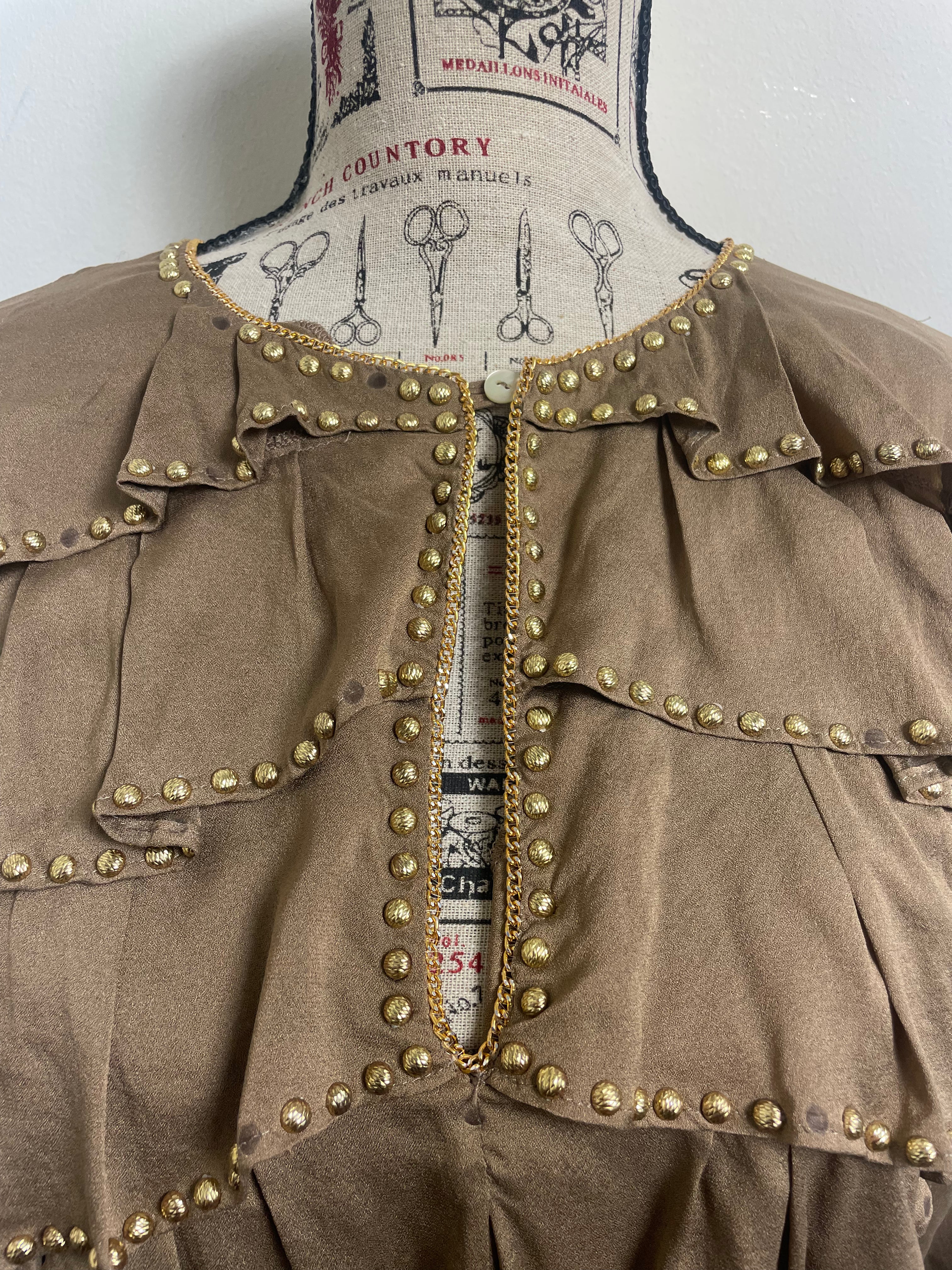 Anna Molinari Khaki Studded Blouse