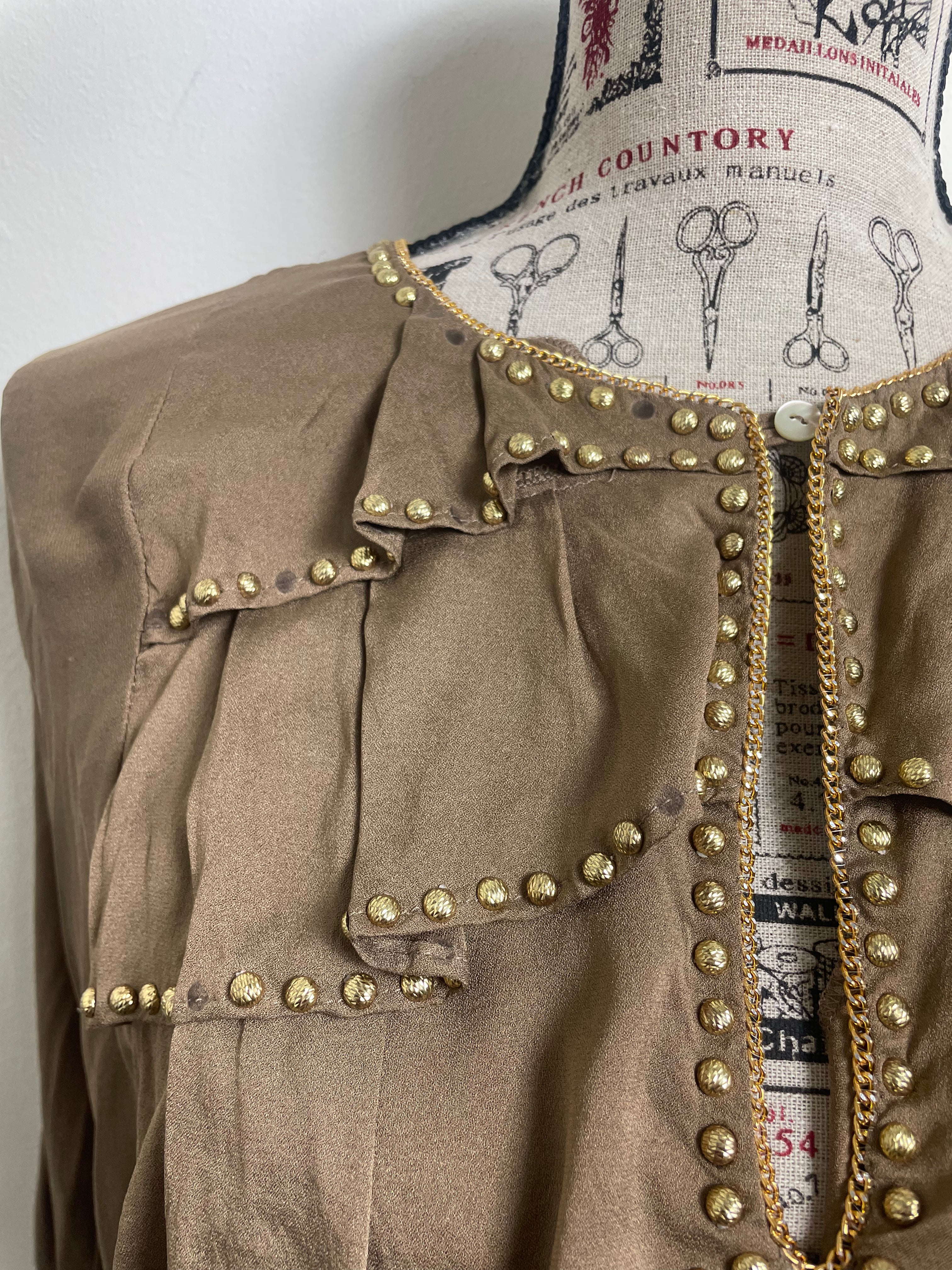 Anna Molinari Khaki Studded Blouse