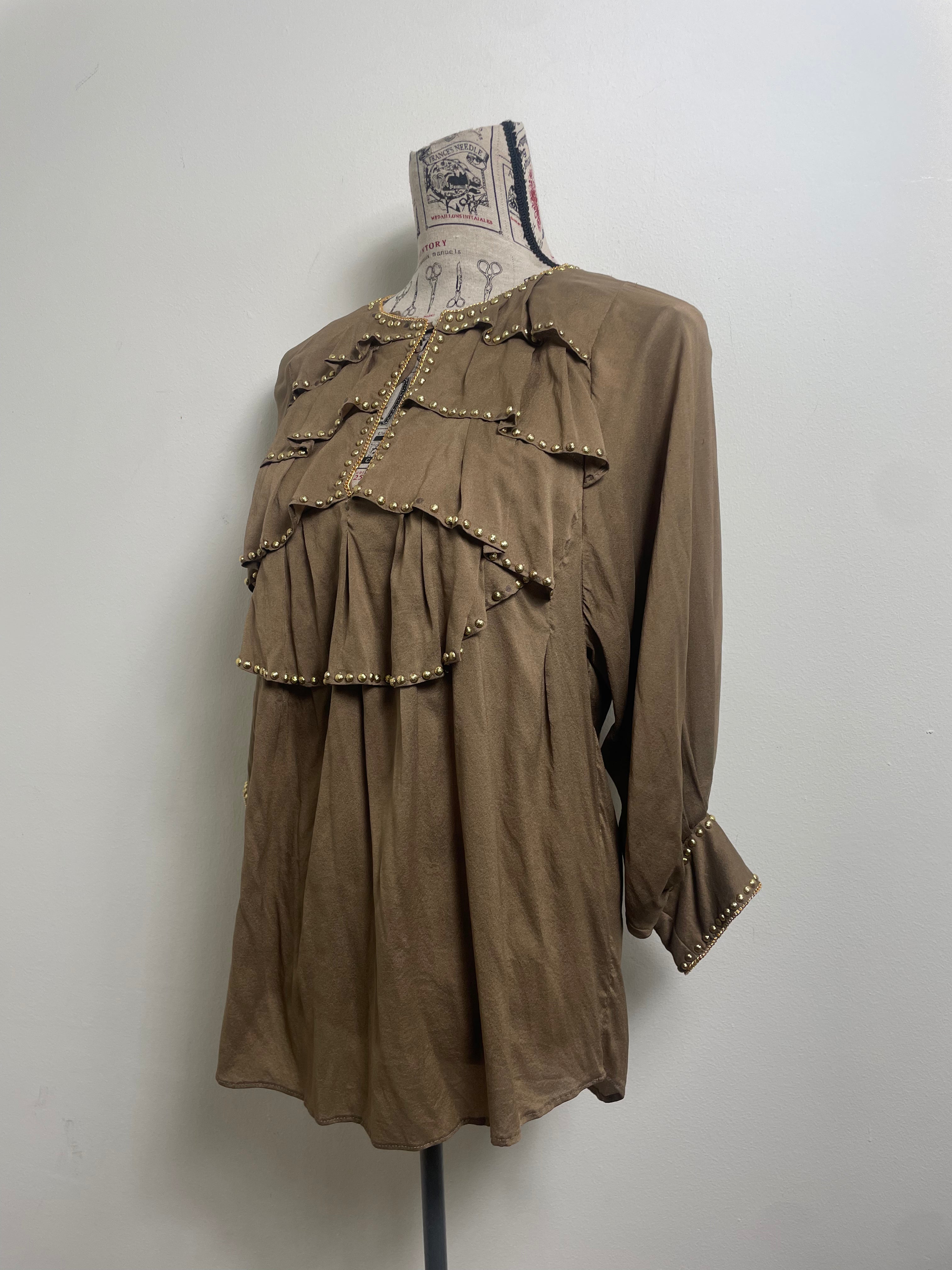 Anna Molinari Khaki Studded Blouse