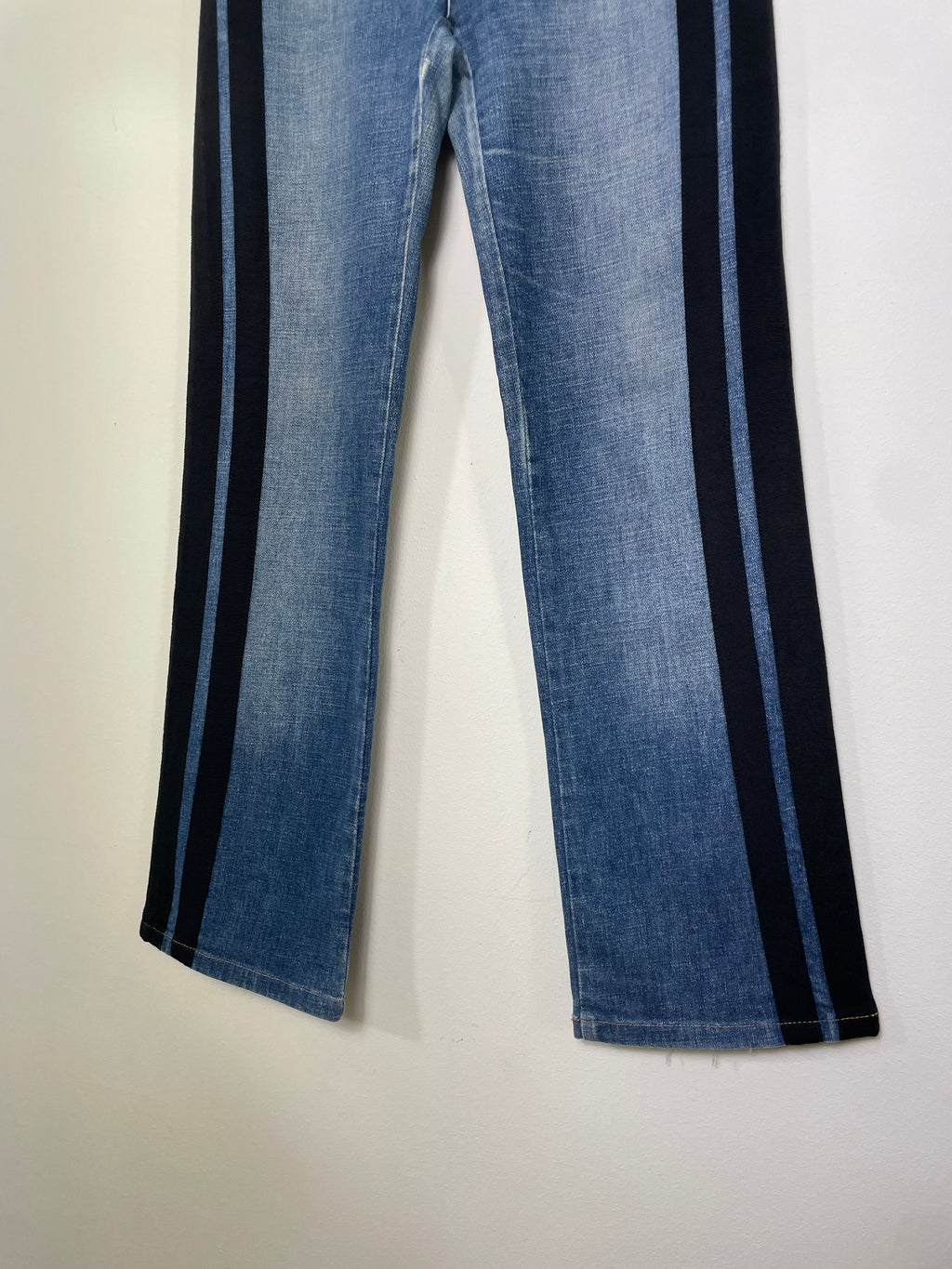 Roberto Cavalli Straight-Leg Denim Jeans with Black Parallel Stripes