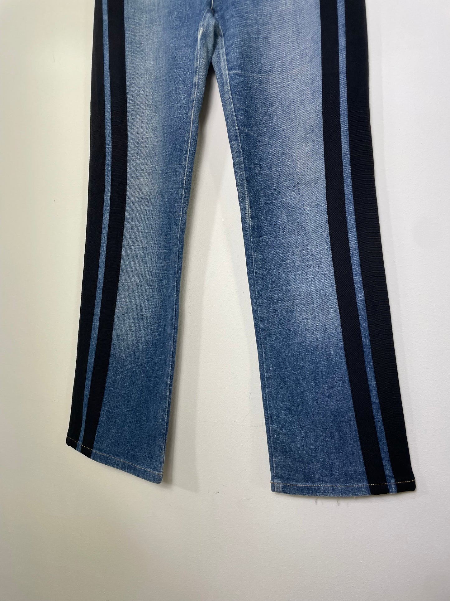 Roberto Cavalli Straight-Leg Denim Jeans with Black Parallel Stripes