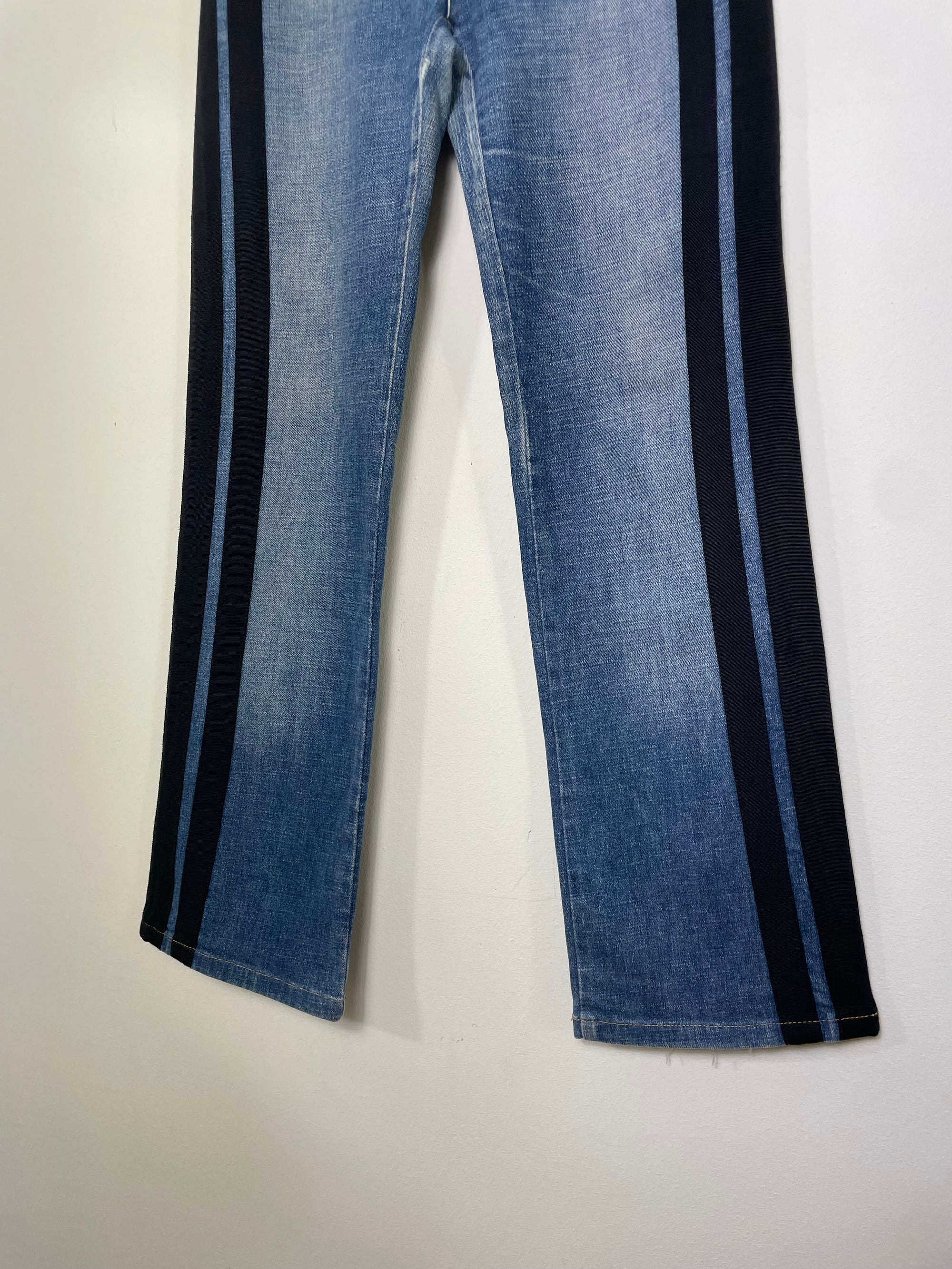Roberto Cavalli Straight-Leg Denim Jeans with Black Parallel Stripes