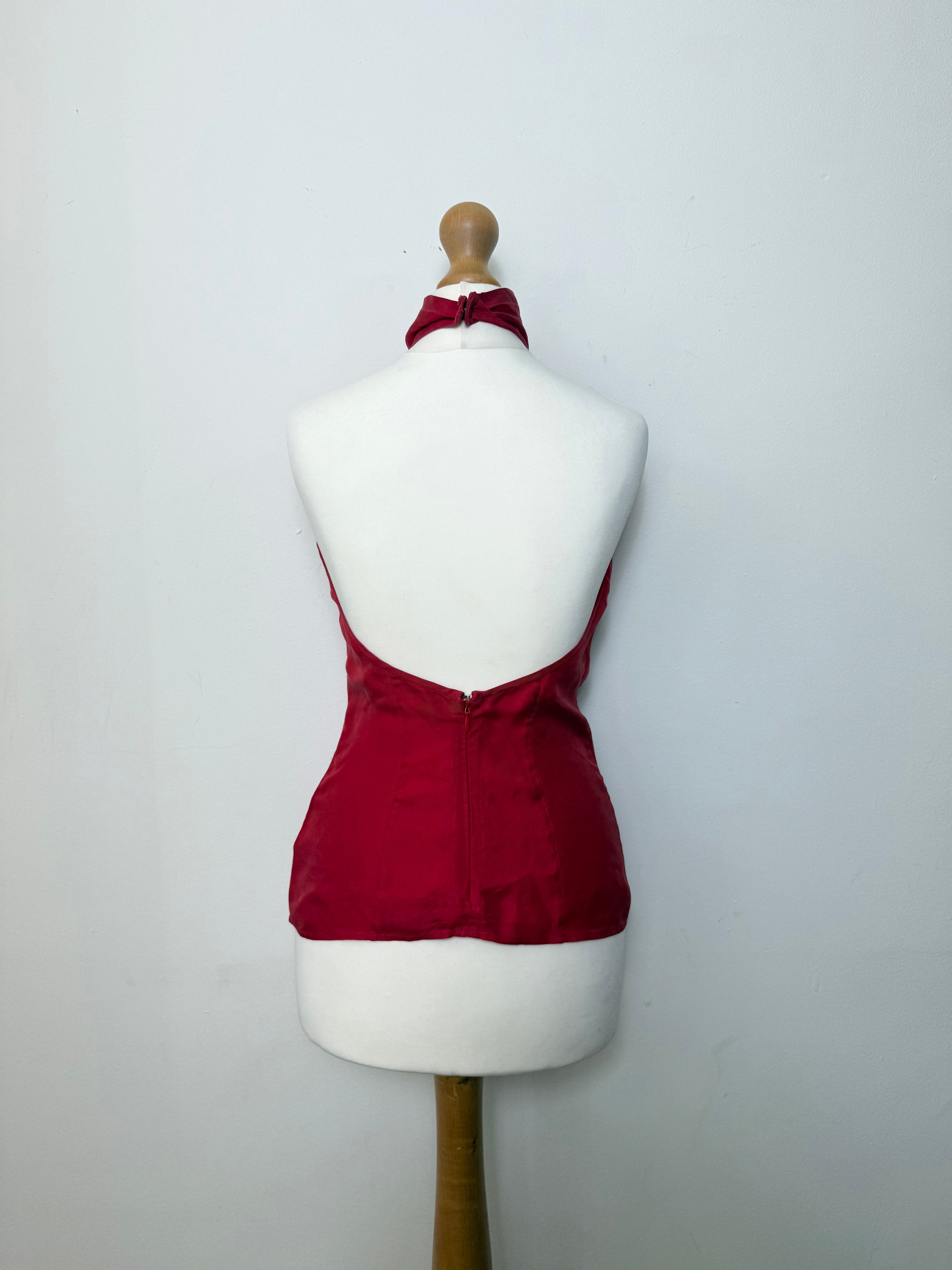 Dsqaured2 2000's Red Halter-neck Backless Satin Top