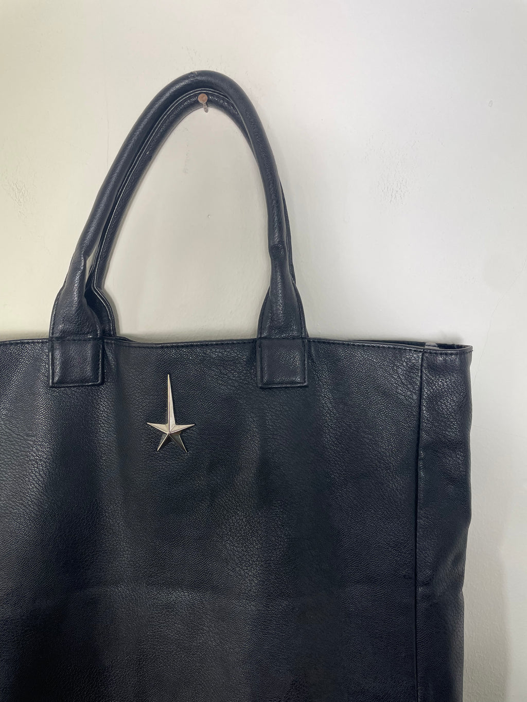 Black Faux Leather Thierry Mugler Shopper Tote Bag