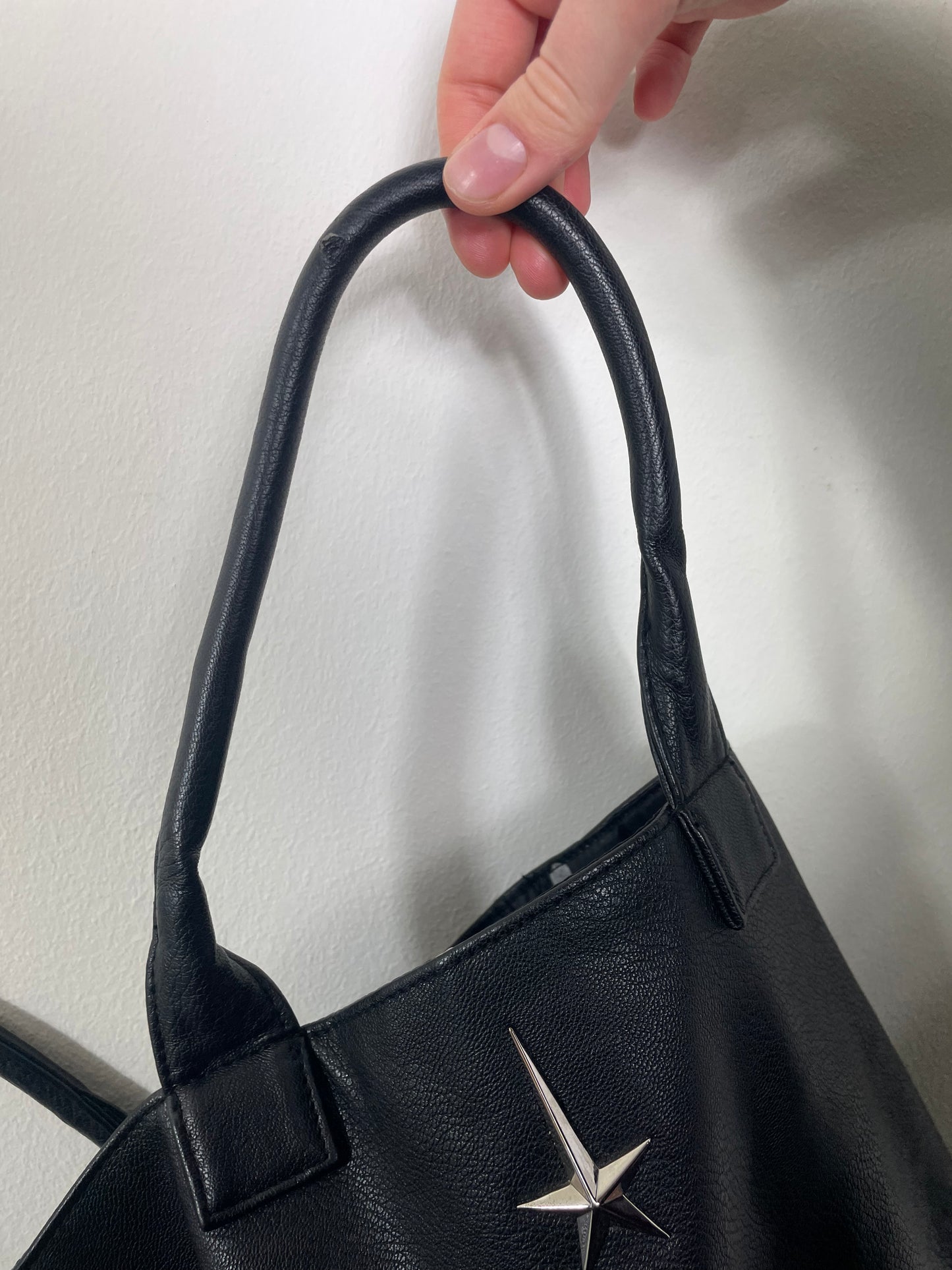 Black Faux Leather Thierry Mugler Shopper Tote Bag