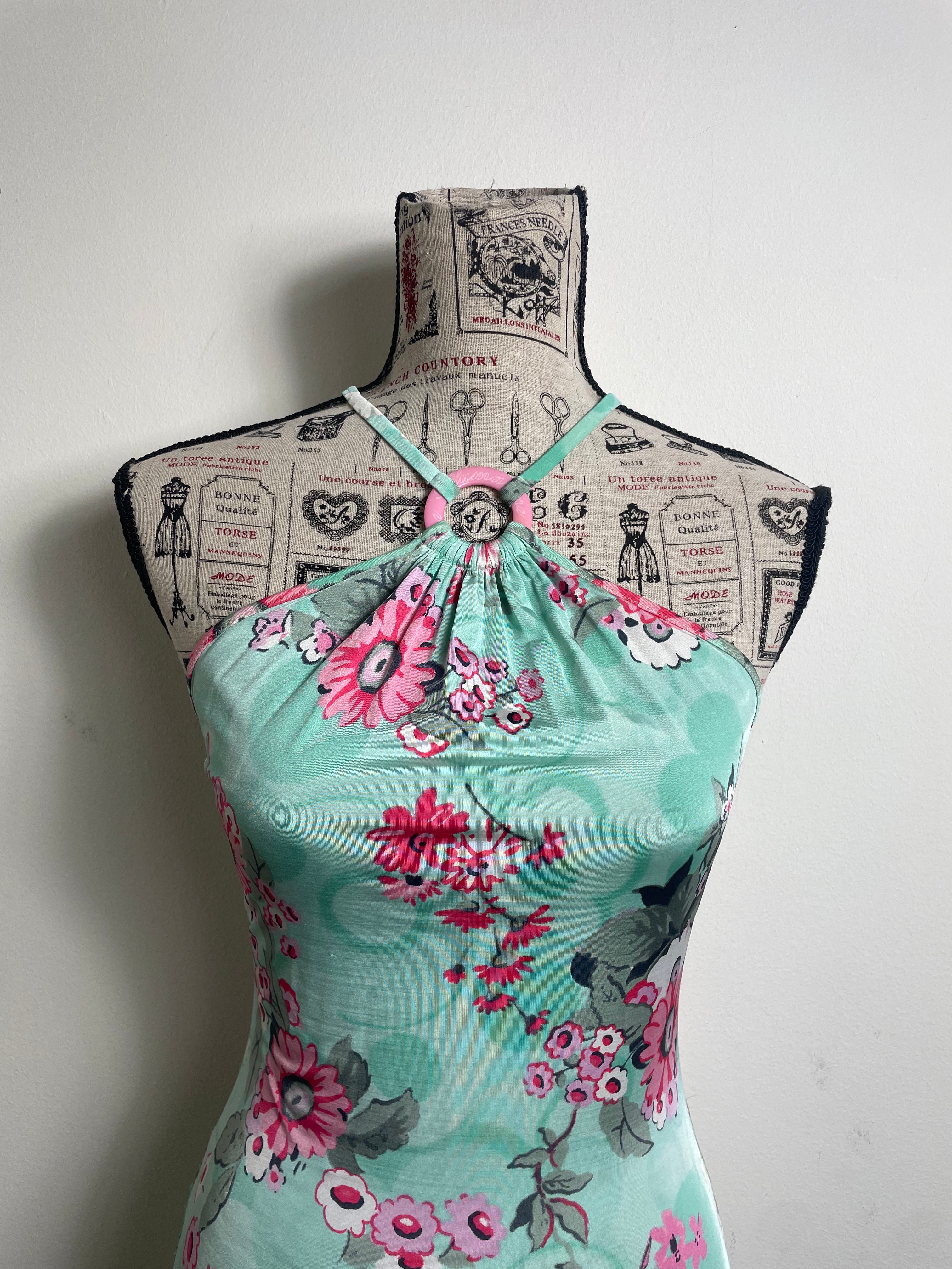 Blumarine Beachwear Halterneck Floral Midi Dress