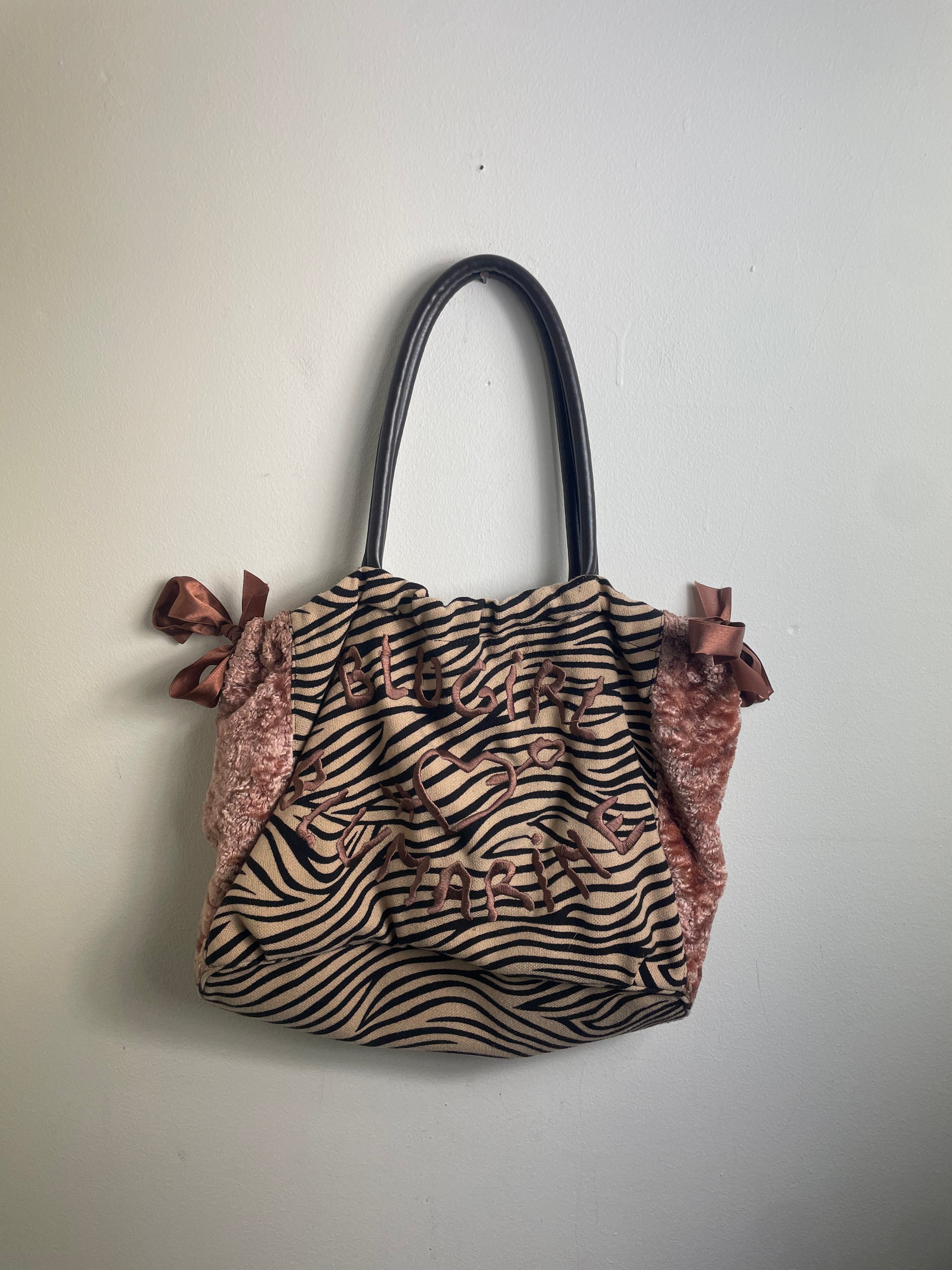 Blumarine Blugirl Zebra Print & Velvet Canvas Handbag
