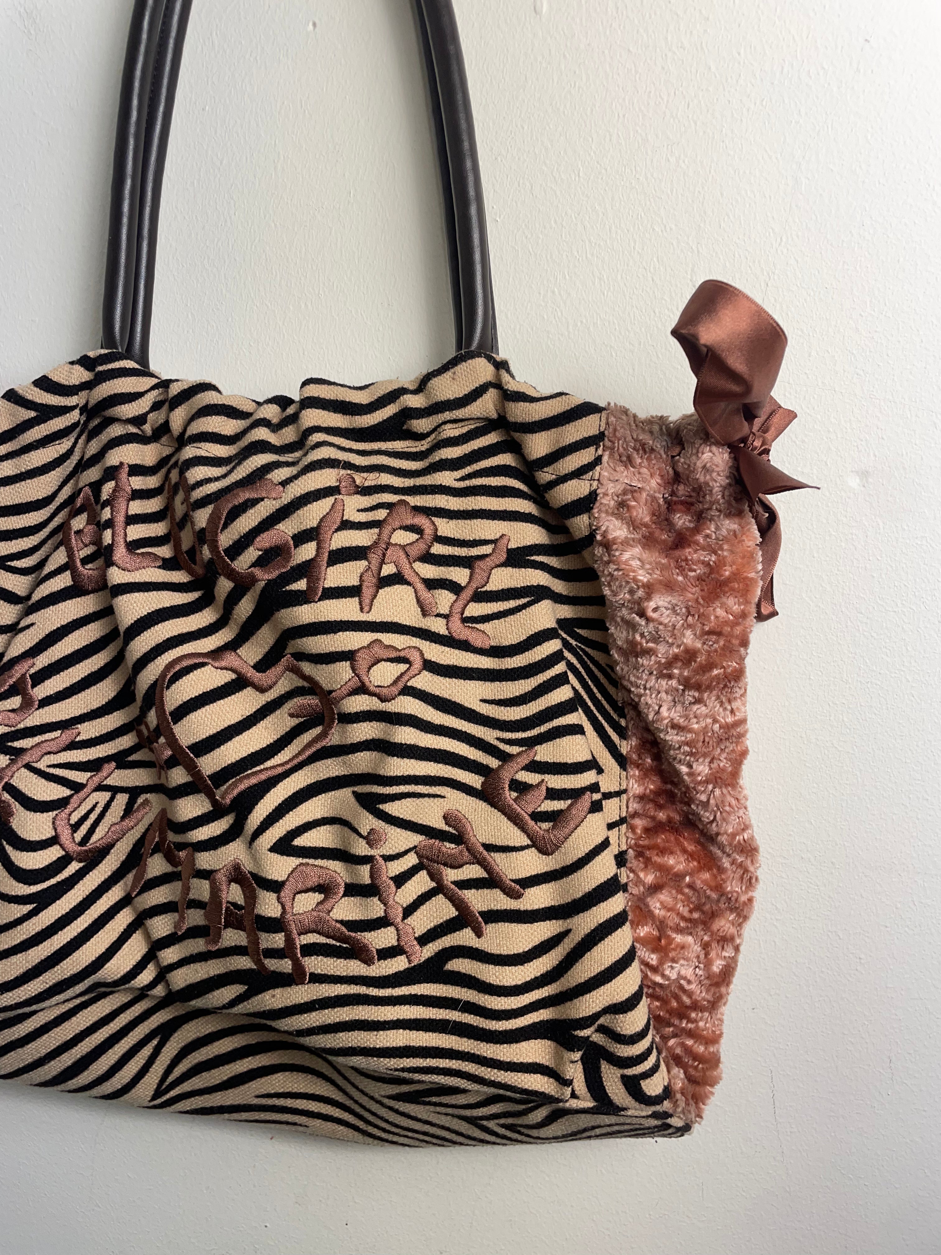 Blumarine Blugirl Zebra Print & Velvet Canvas Handbag