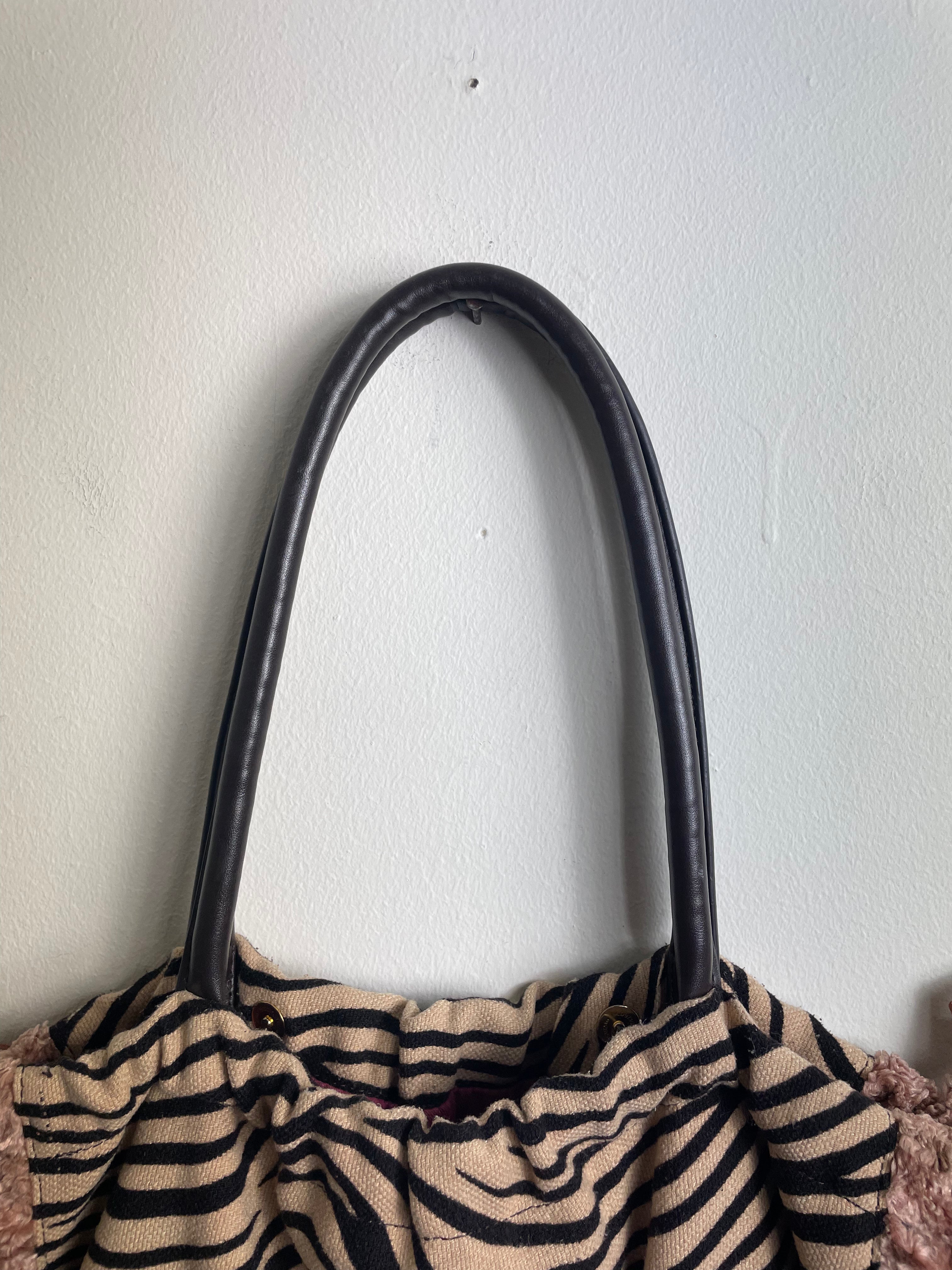 Blumarine Blugirl Zebra Print & Velvet Canvas Handbag