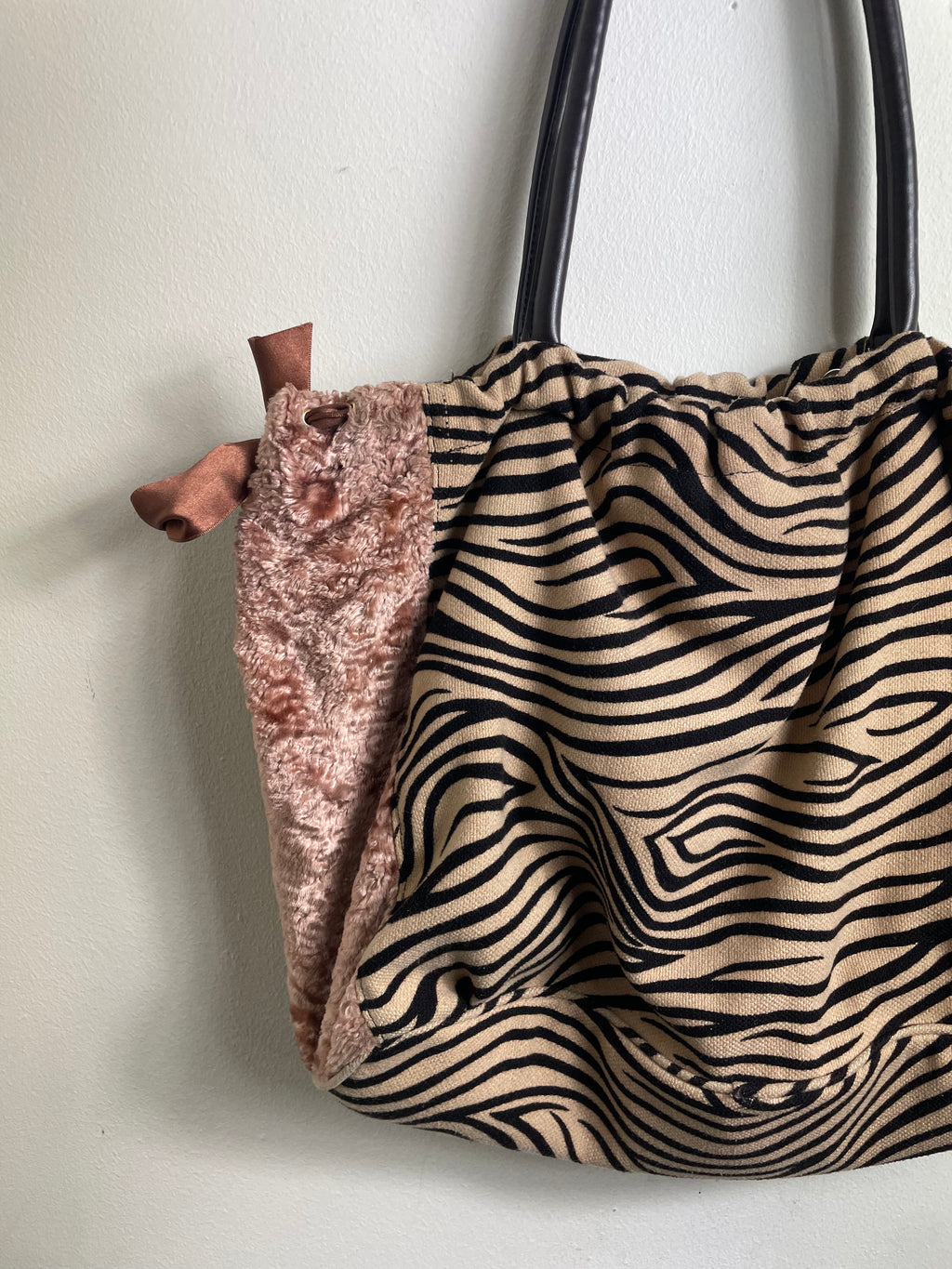Blumarine Blugirl Zebra Print & Velvet Canvas Handbag