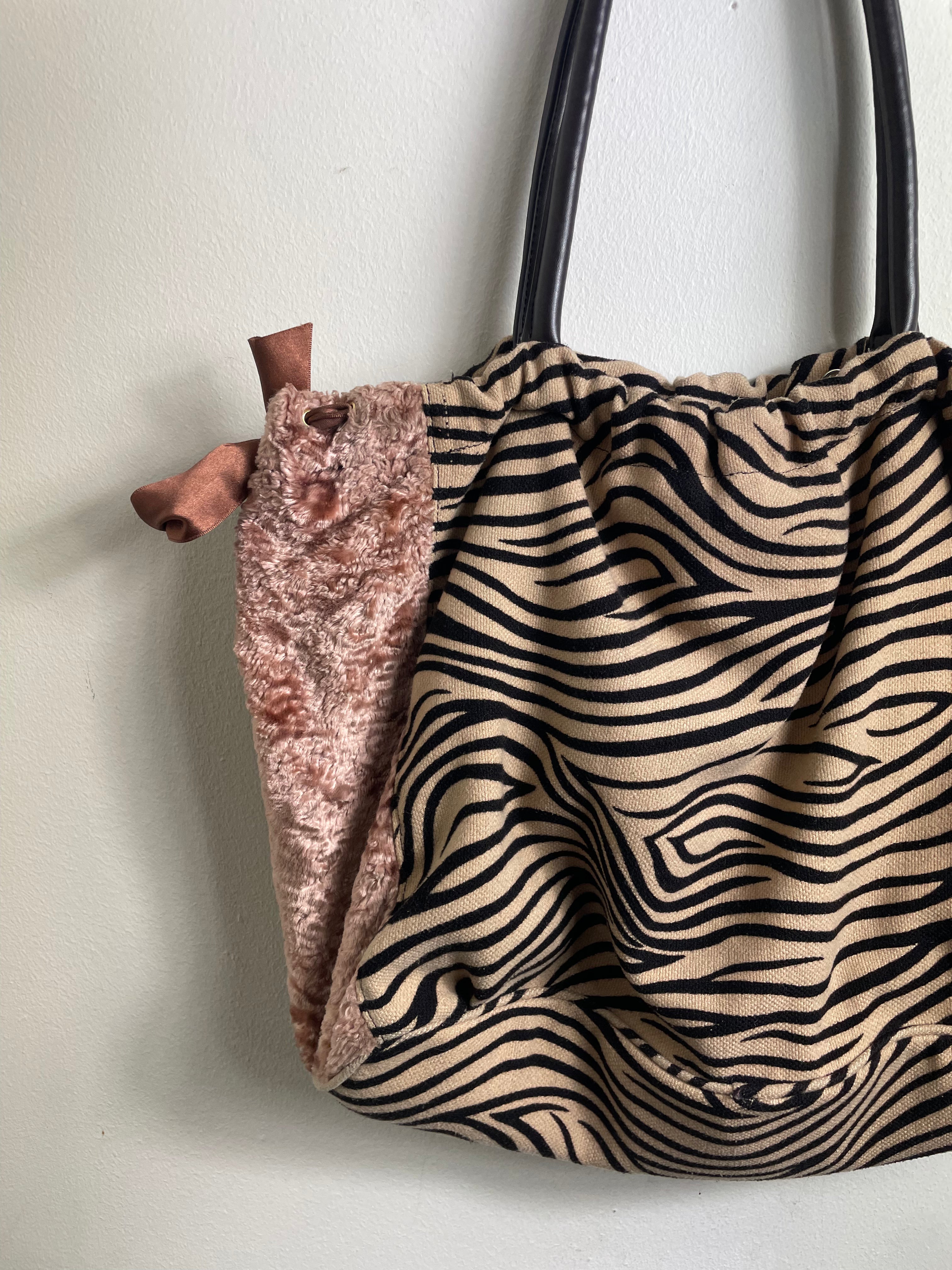 Blumarine Blugirl Zebra Print & Velvet Canvas Handbag