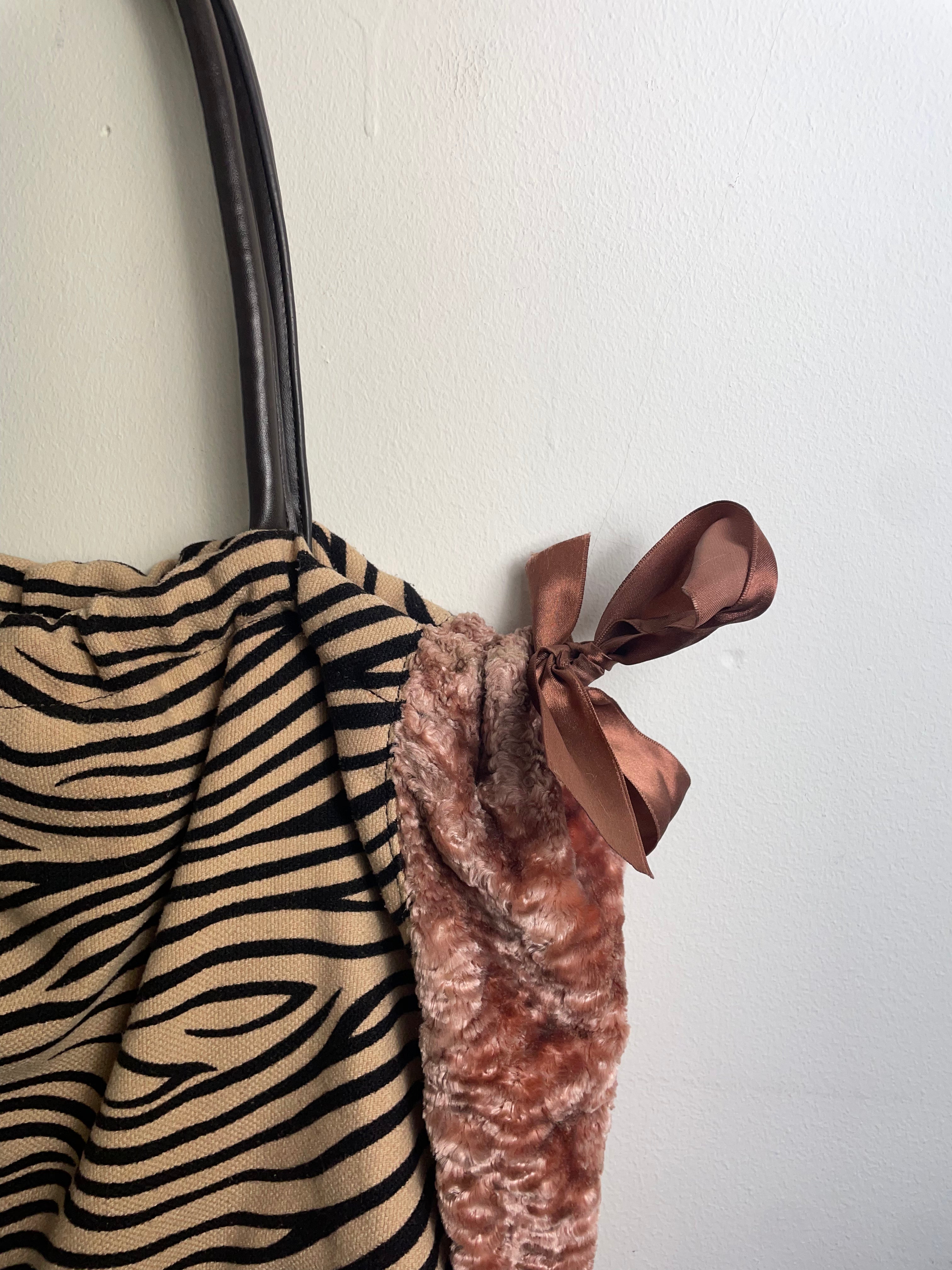 Blumarine Blugirl Zebra Print & Velvet Canvas Handbag