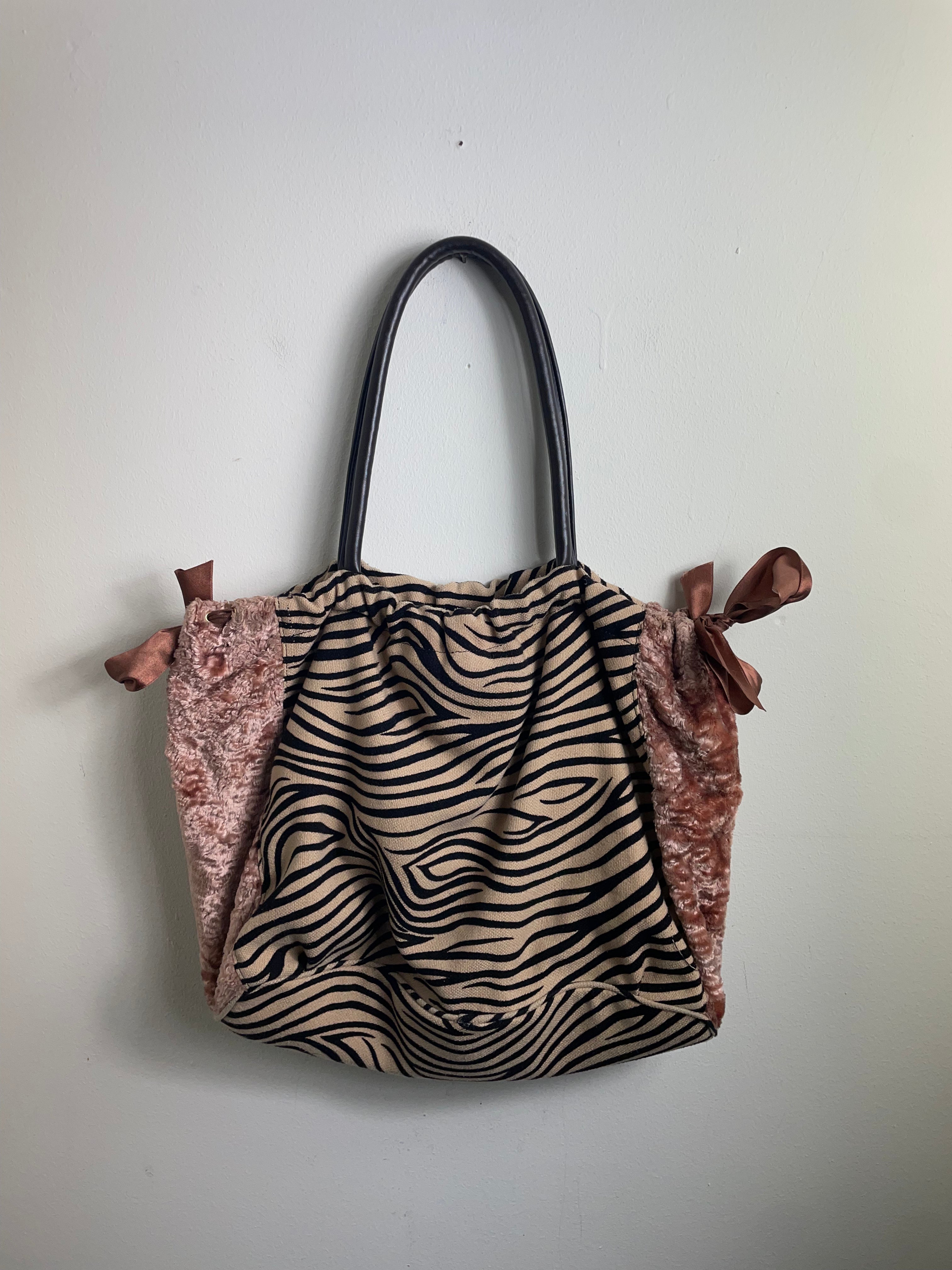 Blumarine Blugirl Zebra Print & Velvet Canvas Handbag