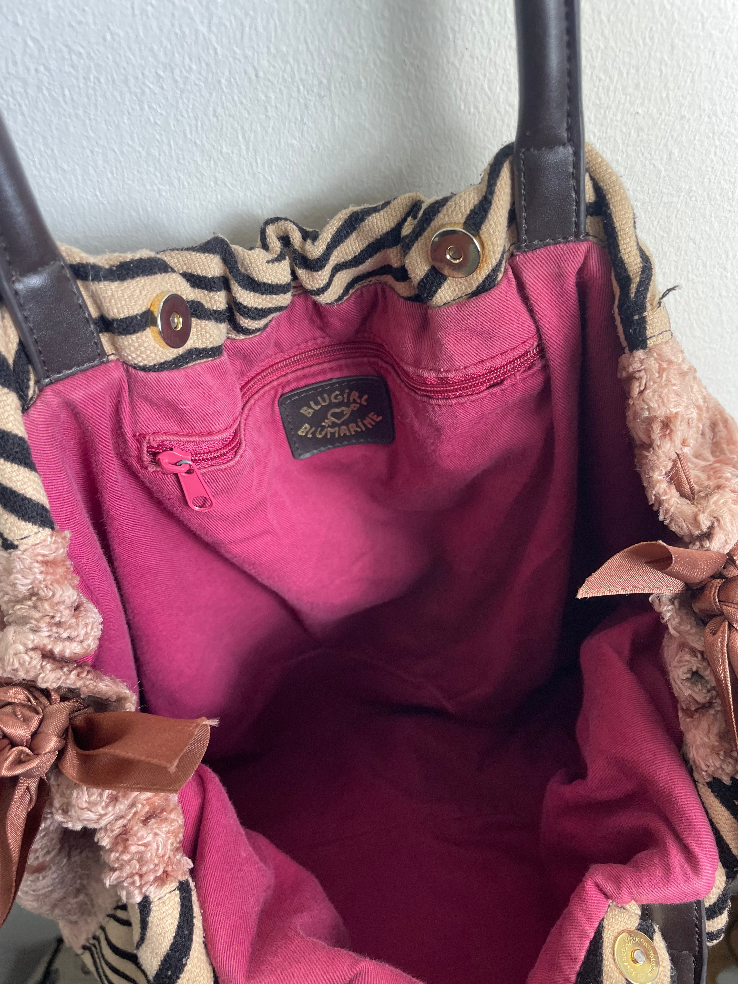 Blumarine Blugirl Zebra Print & Velvet Canvas Handbag