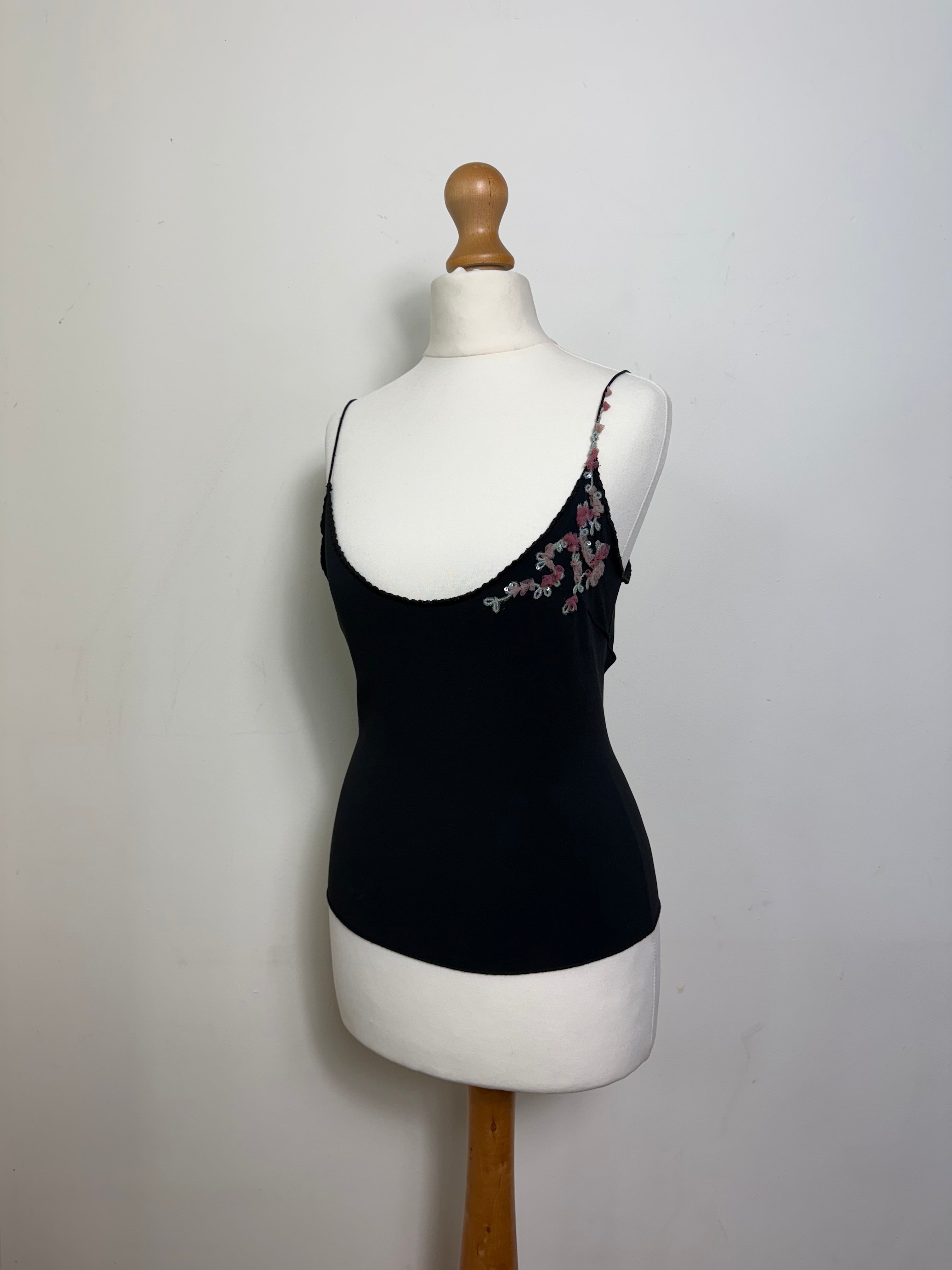 Blumarine Vintage Black Embroidered Cami